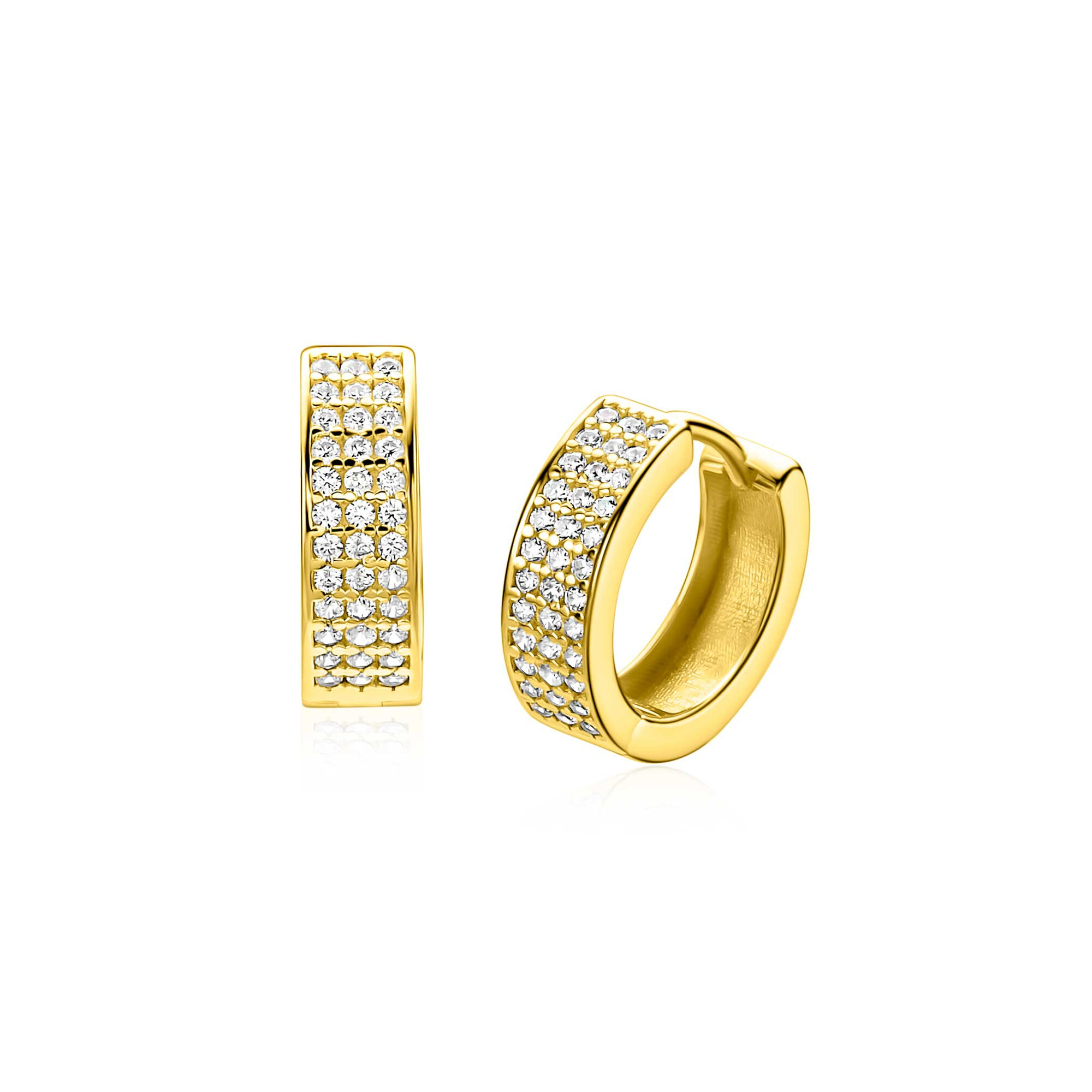 ZINZI zlv. oorringen gg.verg.3 rijen zirconia's 13x4.5