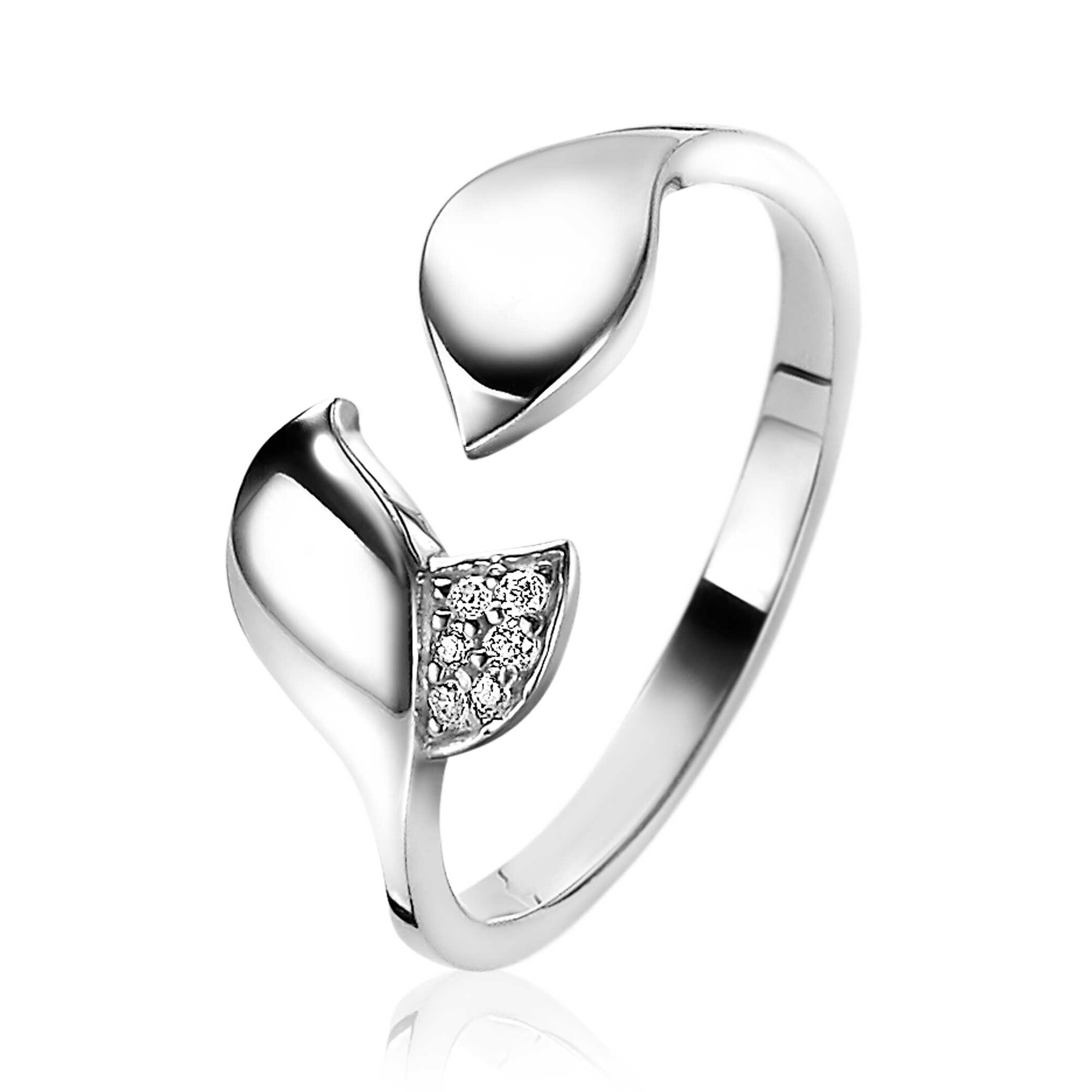 ZINZI Sterling Silver Ring Open Leaves White Zirconias ZIR2088