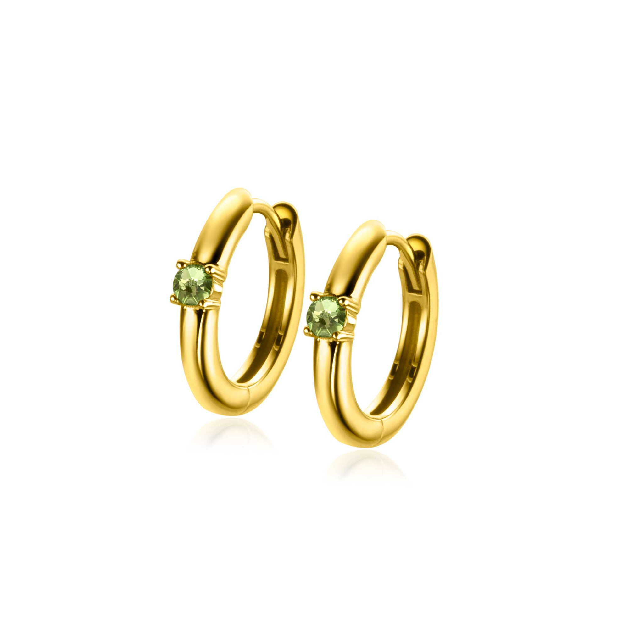 AUGUST Hoop Earrings 13mm Gold Plated with Birthstone Green Peridot Zirconia