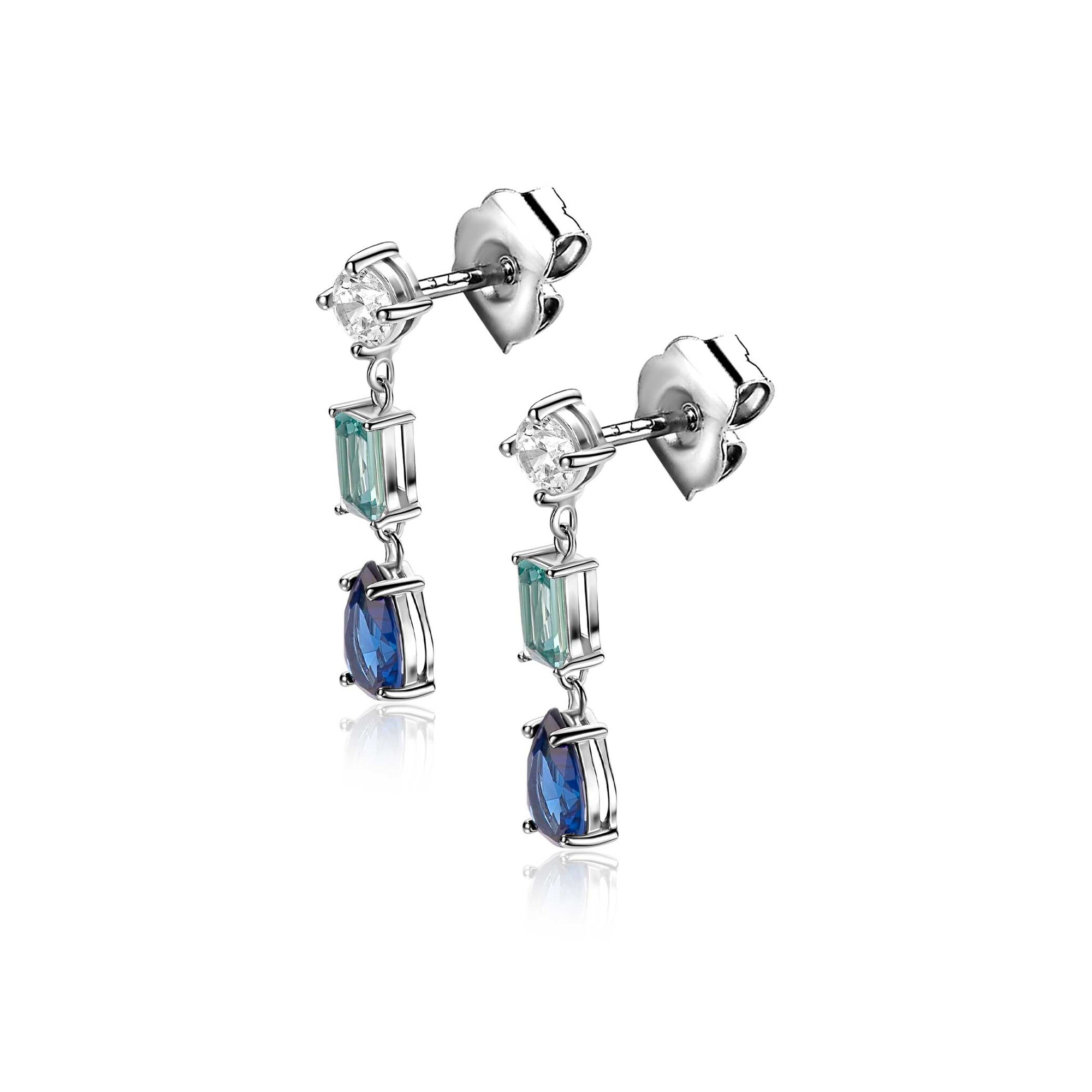 ZINZI zlv. oorsteker blauw peer/lichtbl.rechthoek/zc