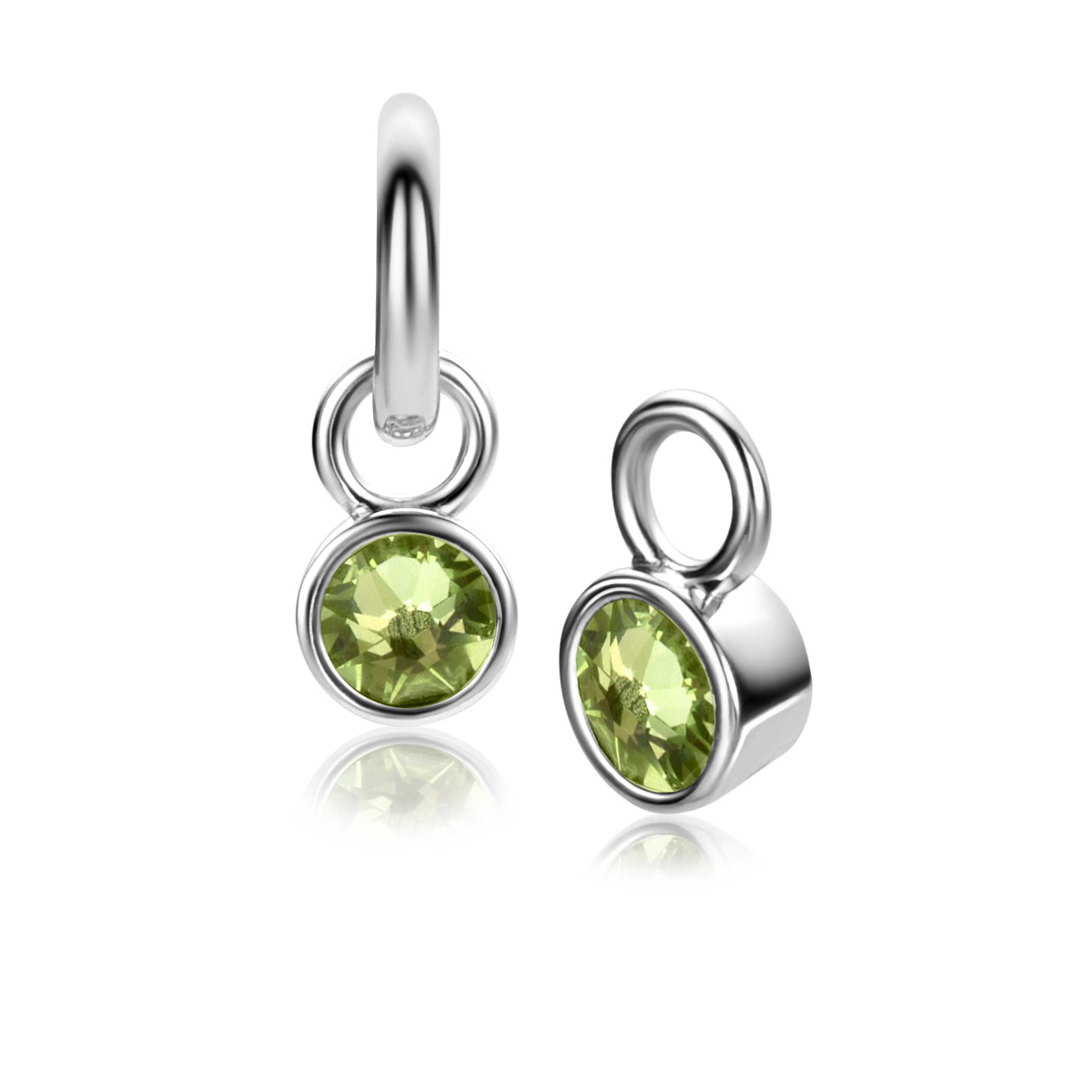 AUGUST Earrings Pendants Sterling Silver with Birthstone Green Peridot Zirconia (excl. hoop earrings)