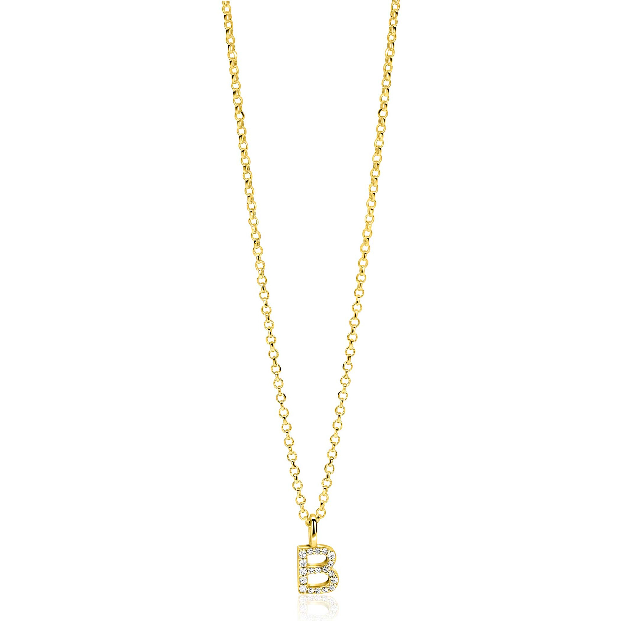 ZINZI zlv. hanger gg.verg.letter B bezet met zirconia's