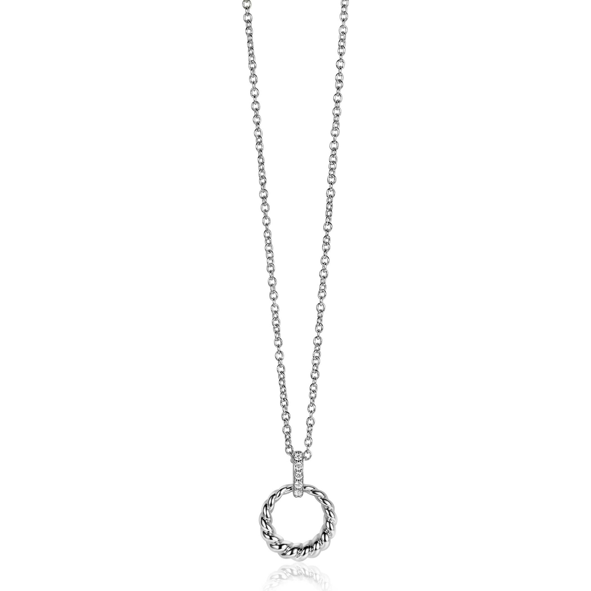 15mm ZINZI Sterling Silver Round Pendant Twist Design Bail Set with White Zirconias ZIH2403 (excl. necklace)