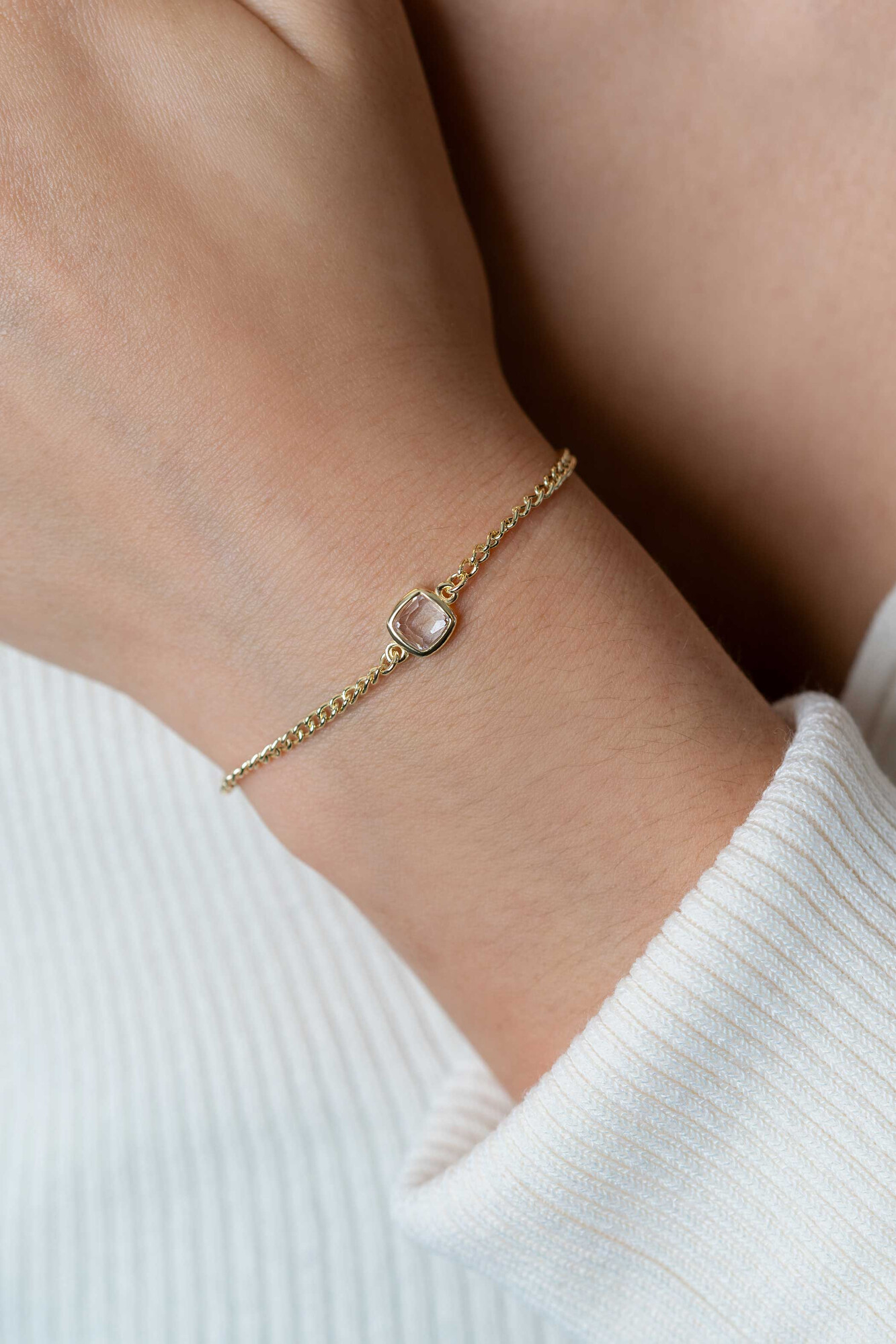 ZINZI gold plated silver gourmet bracelet with square setting white zirconia 16-19cm ZIA2417Y
