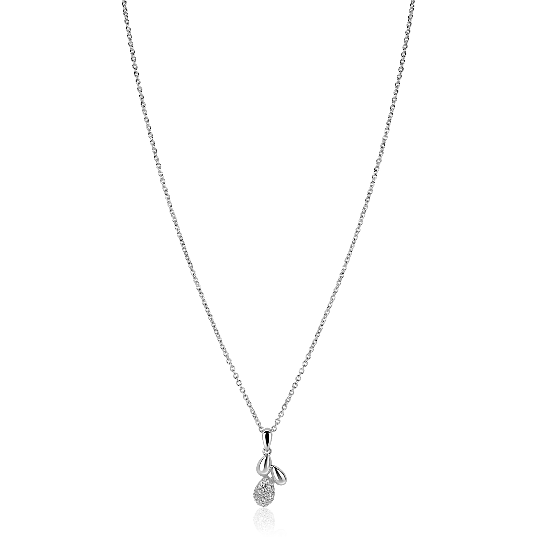 ZINZI zlv.collier met fant. hanger druppels en zirc.