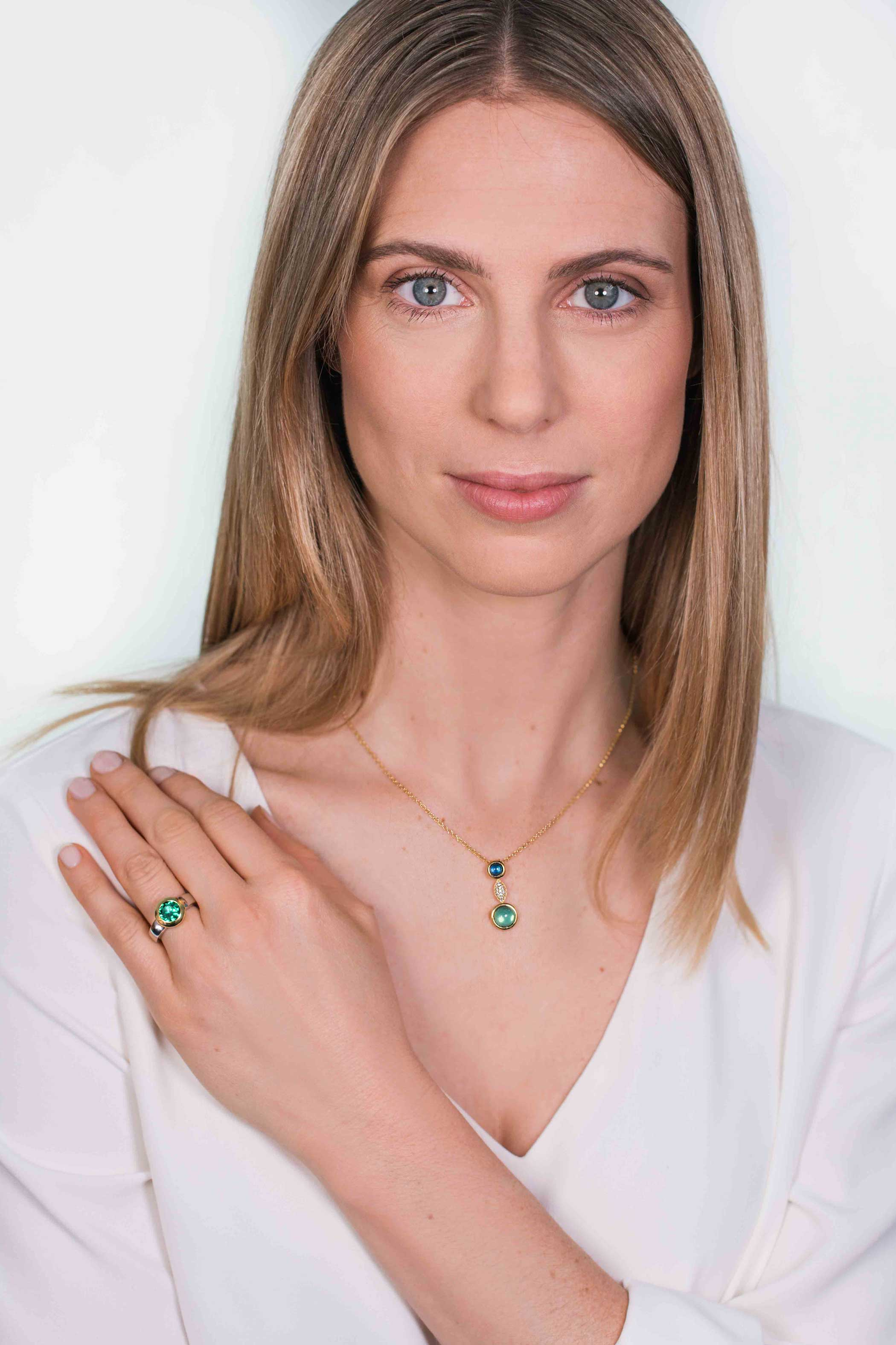 25mm ZINZI Gold Plated Sterling Silver Pendant Blue Green Color Stones ZIH1967