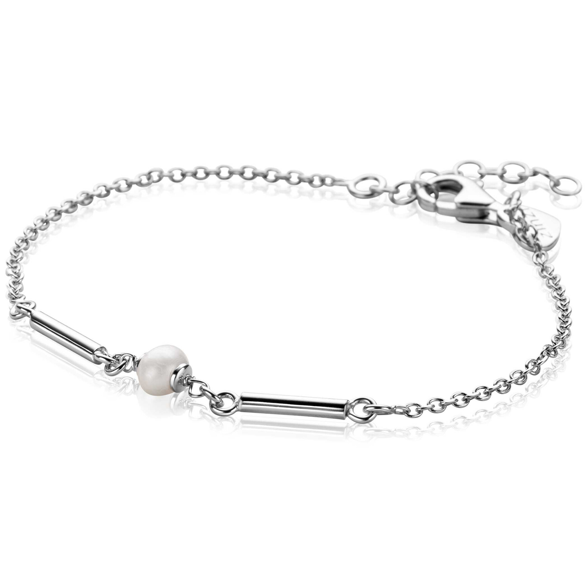 ZINZI silver link bracelet with two shiny bars and a white freshwater pearl, 17-20cm, ZIA-BF108