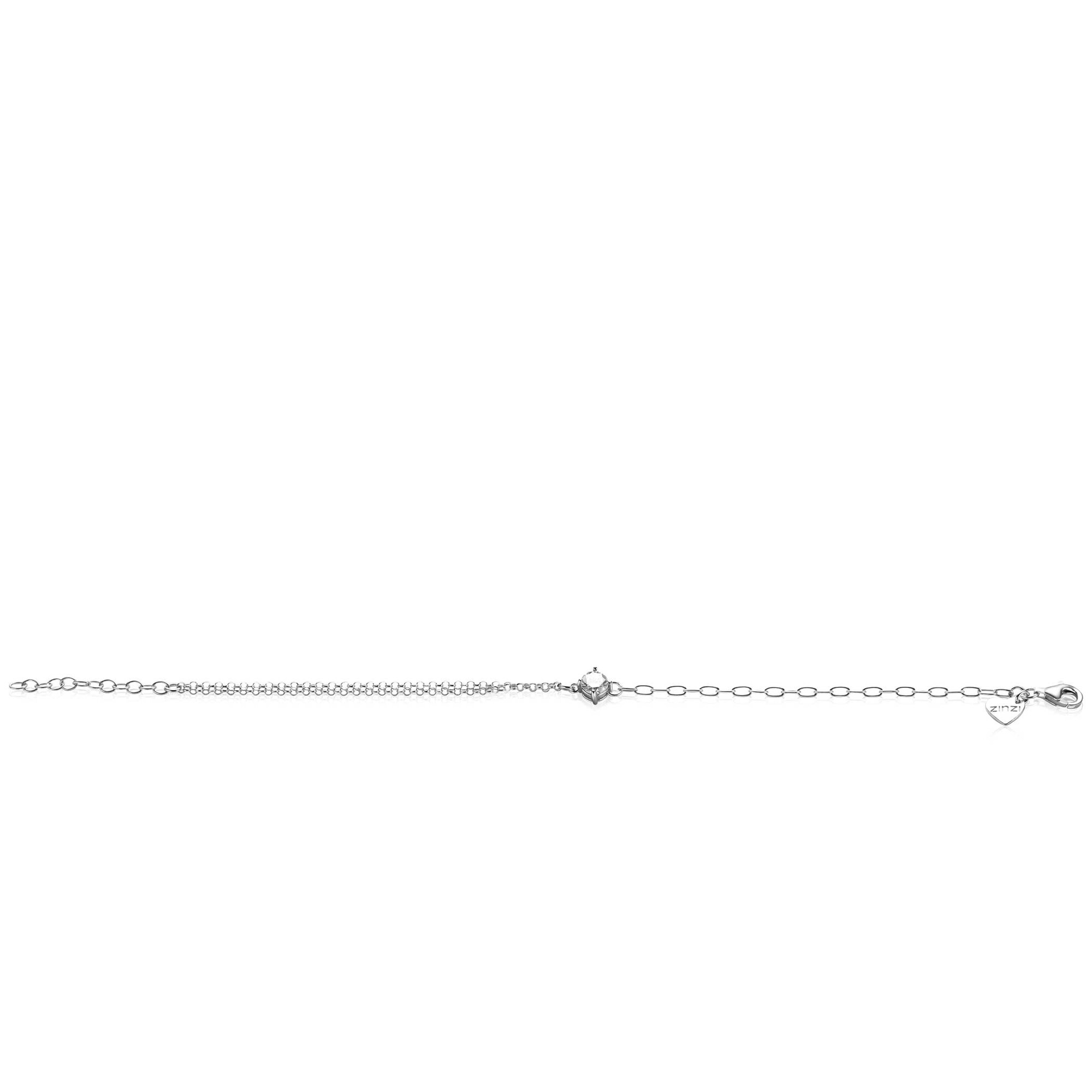 ZINZI silver multi-look bracelet with oval and rolo links, featuring a round white cubic zirconia in a prong setting 17-19cm ZIA2660