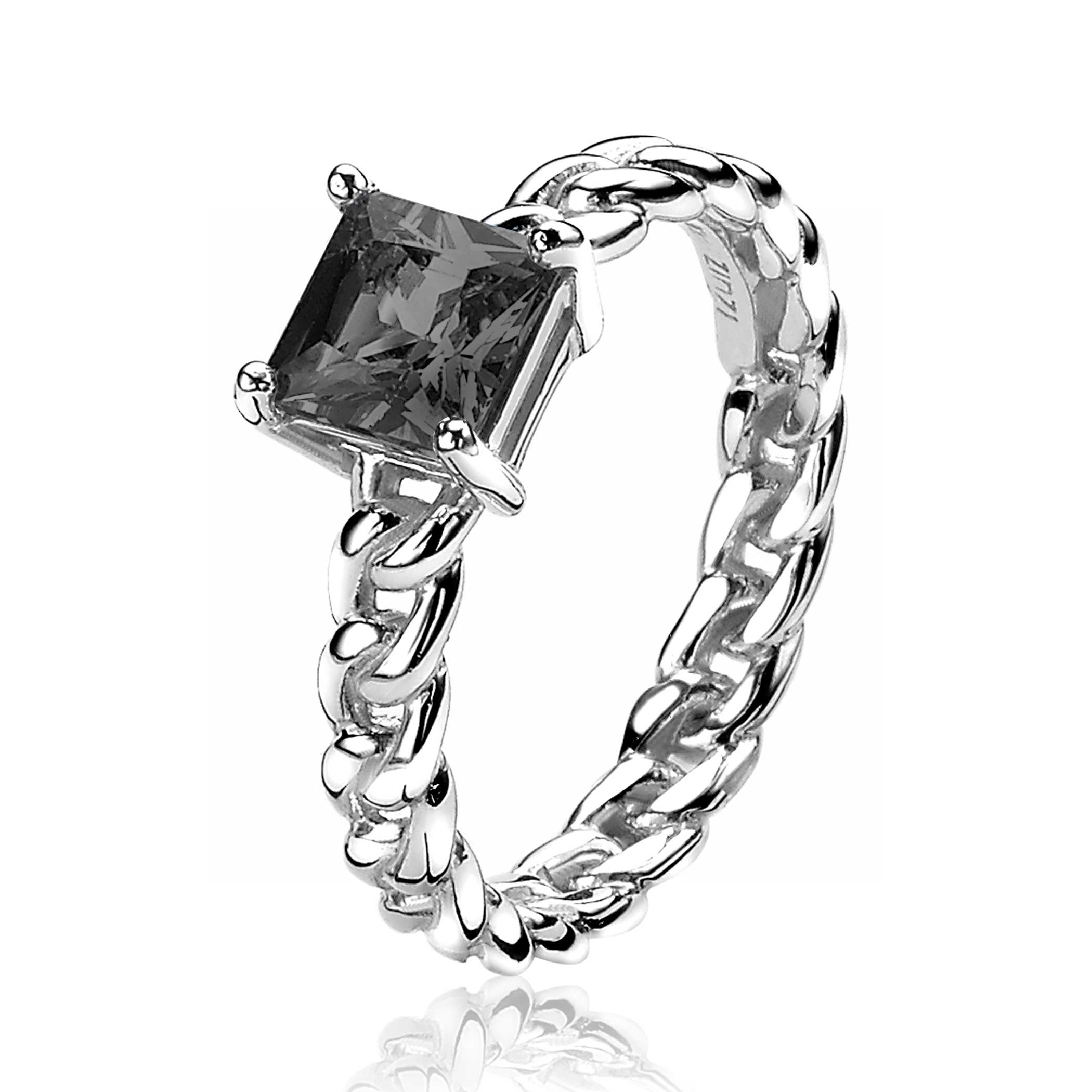 ZINZI zlv. ring gourmet met vk zwart zirc. mt.56