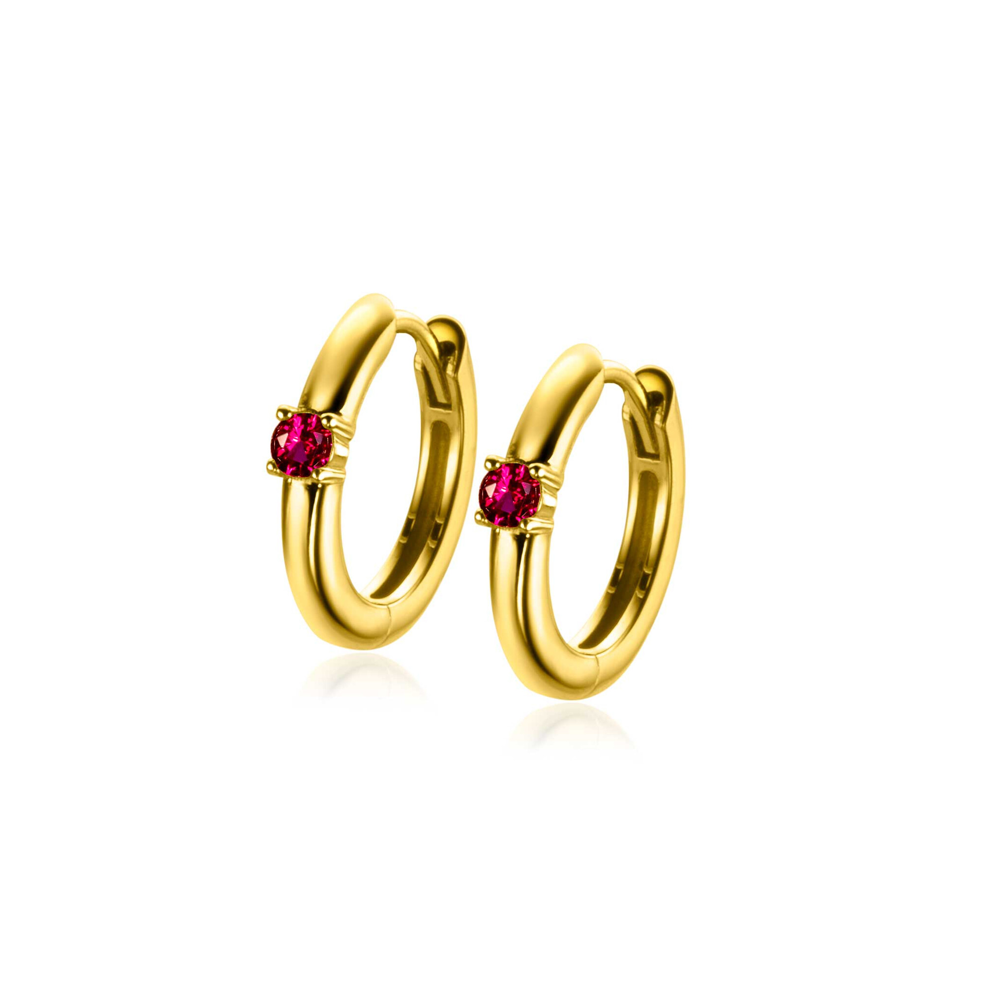 JULY Hoop Earrings 13mm Gold Plated with Birthstone Red Ruby Zirconia