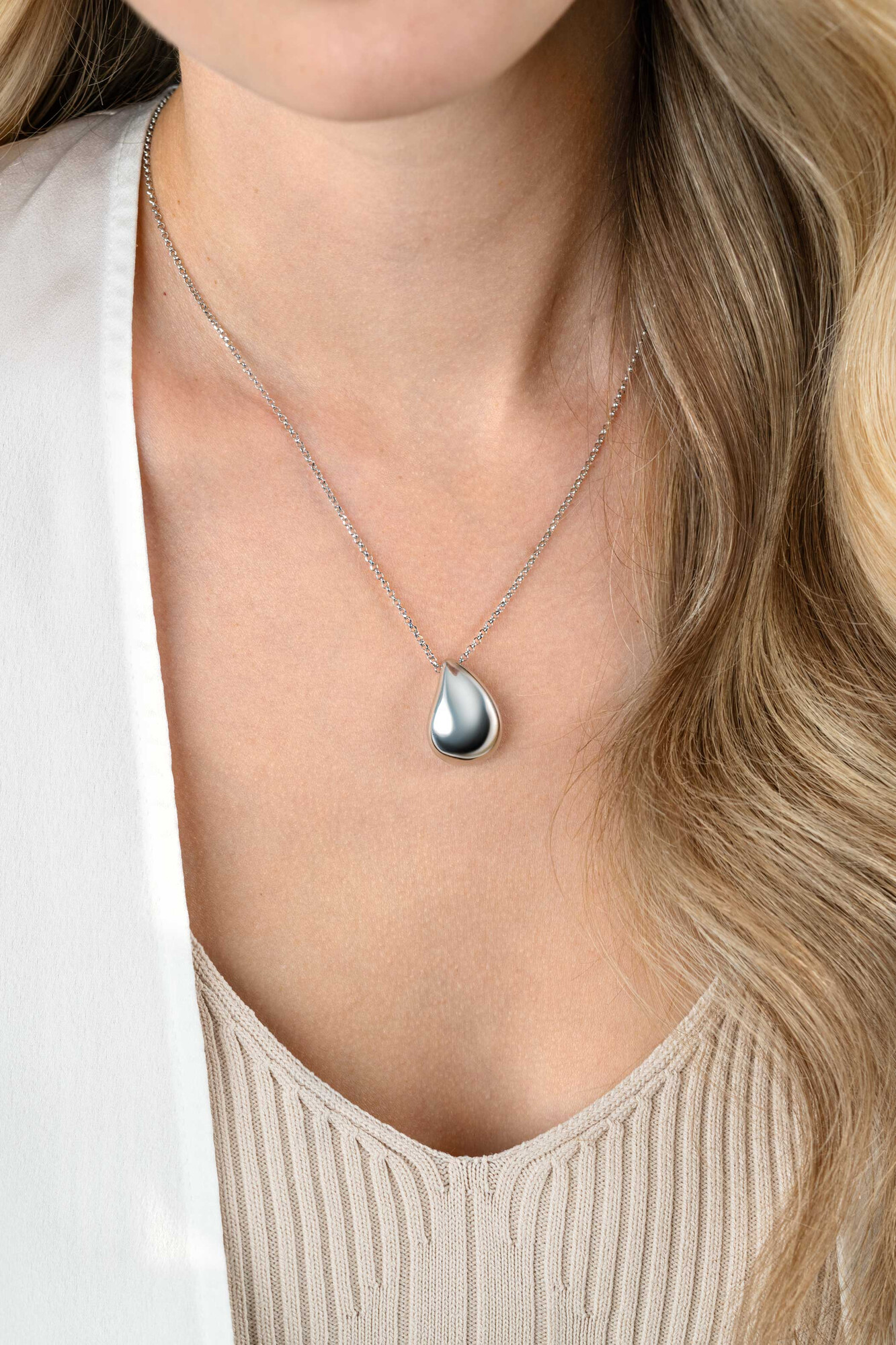 ZINZI silver jasseron necklace 45cm with luxury large teardrop-shaped pendant (24mm) ZIC2637