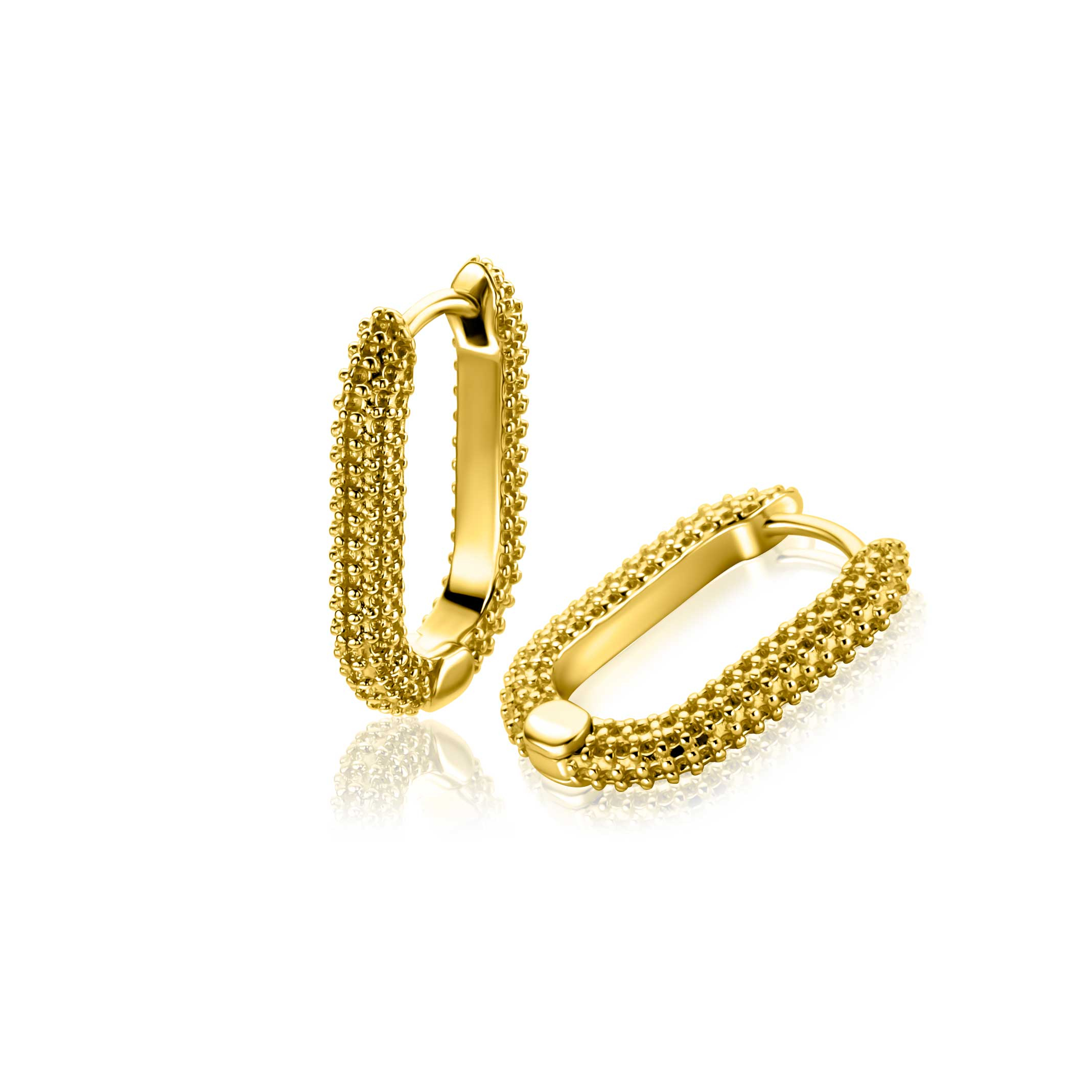 20mm ZINZI gold plated silver hoop earrings in oval shape with beaded structure and luxury clasp ZIO2694G