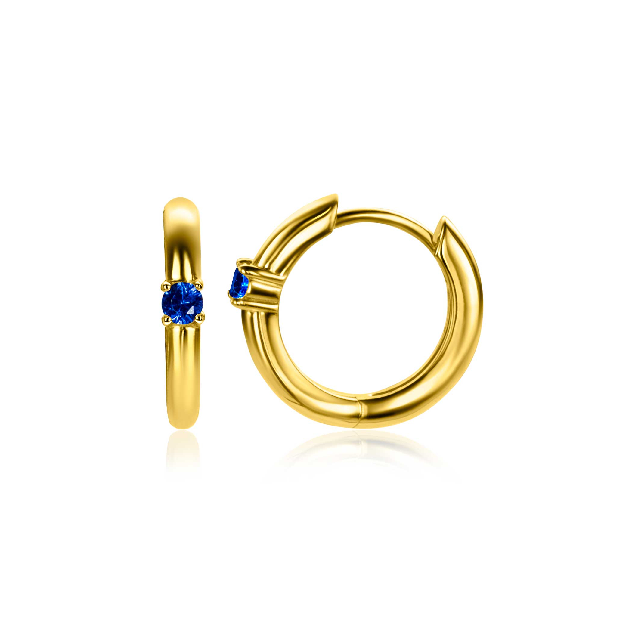SEPTEMBER Hoop Earrings 13mm Gold Plated with Birthstone Blue Sapphire Zirconia