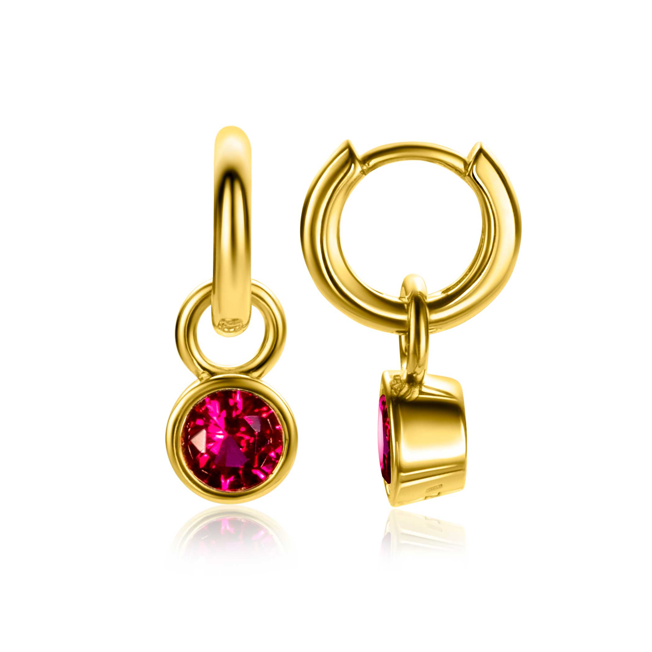 JULY Earrings Pendants Gold Plated with Birthstone Red Ruby Zirconia (excl. hoop earrings)