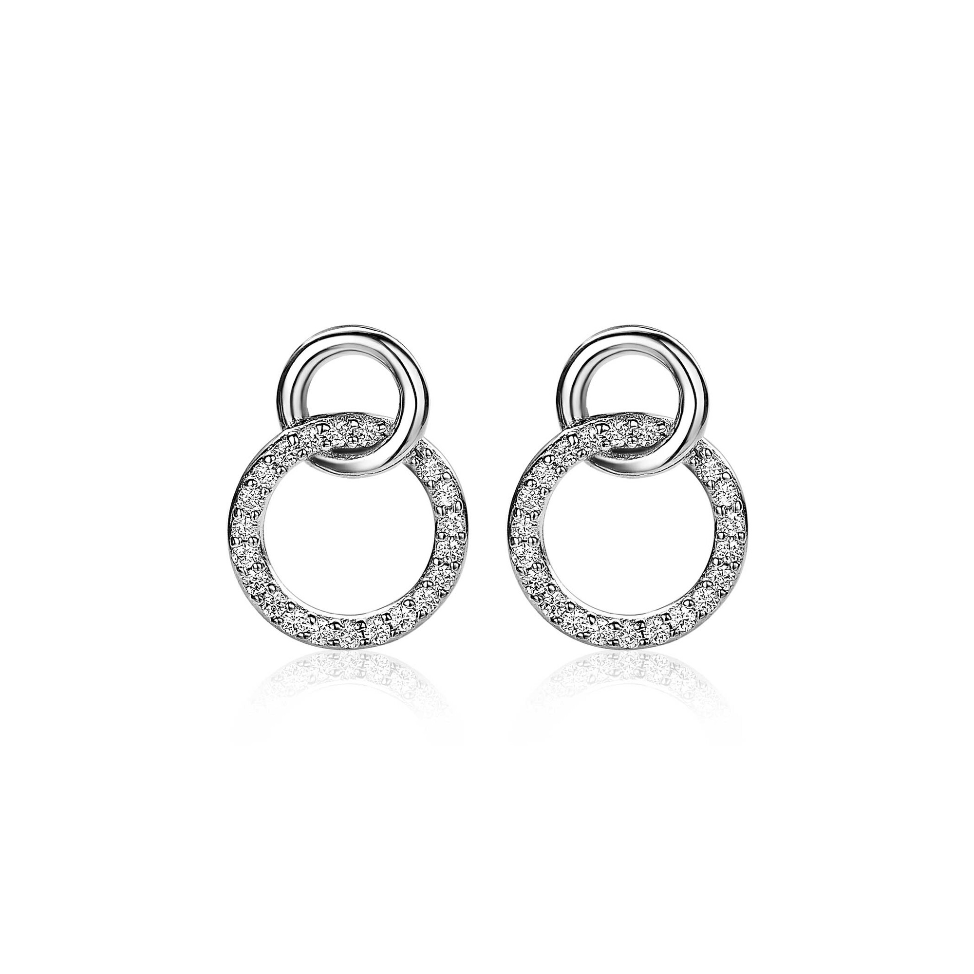ZINZI Sterling Silver Stud Earrings 2 Open Connected Circles White ZIO1782