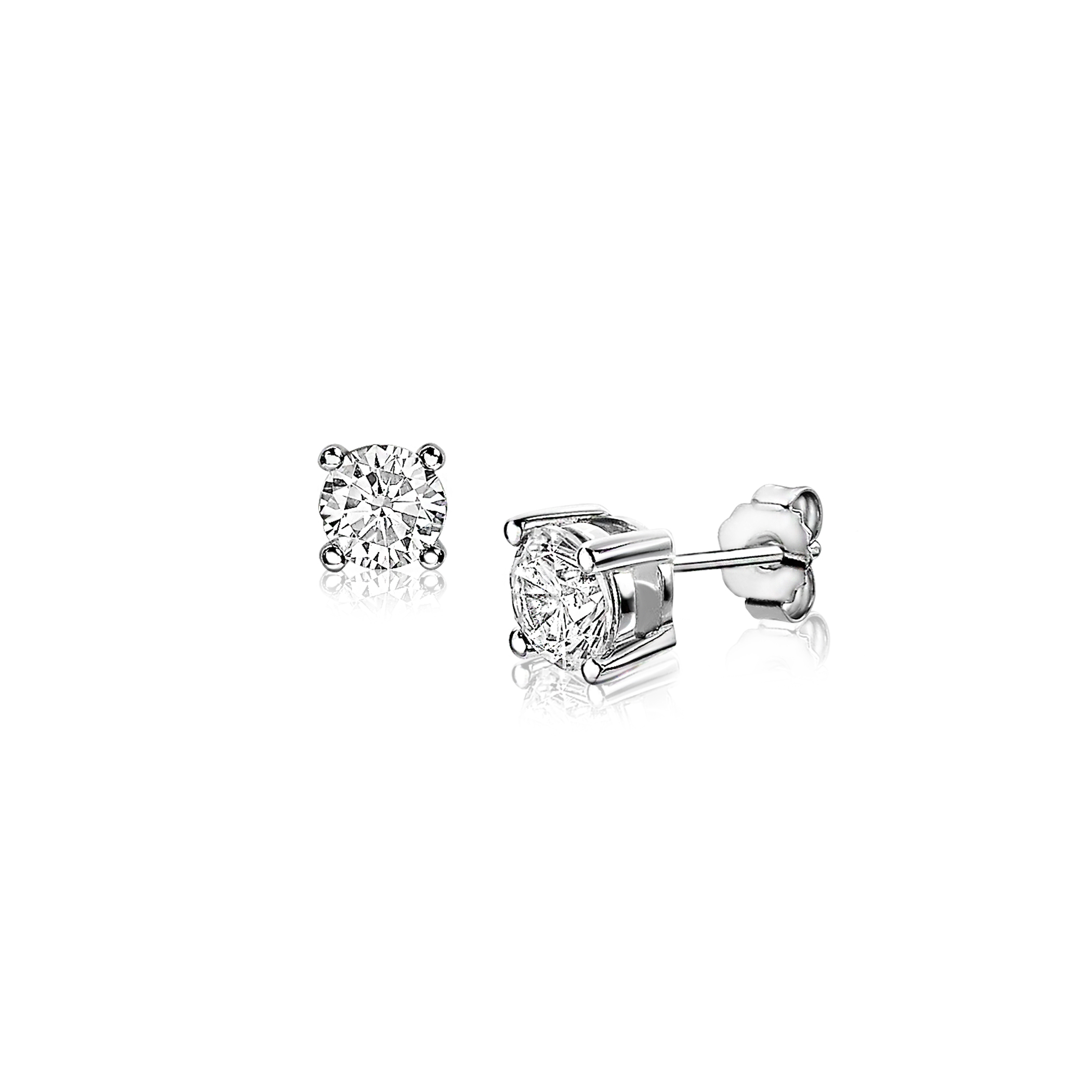 6mm ZINZI Sterling Silver Stud Earrings Prong Setting White Zirconia ZIO1383