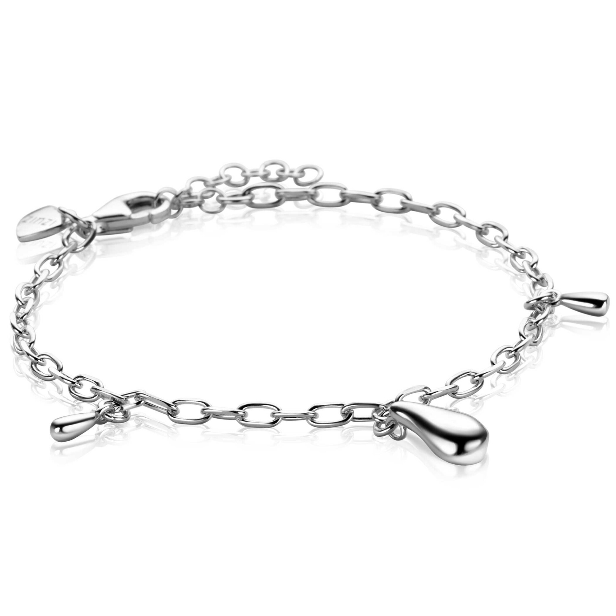 ZINZI silver link bracelet with three teardrop-shaped pendants, 17-19cm, ZIA-BF109