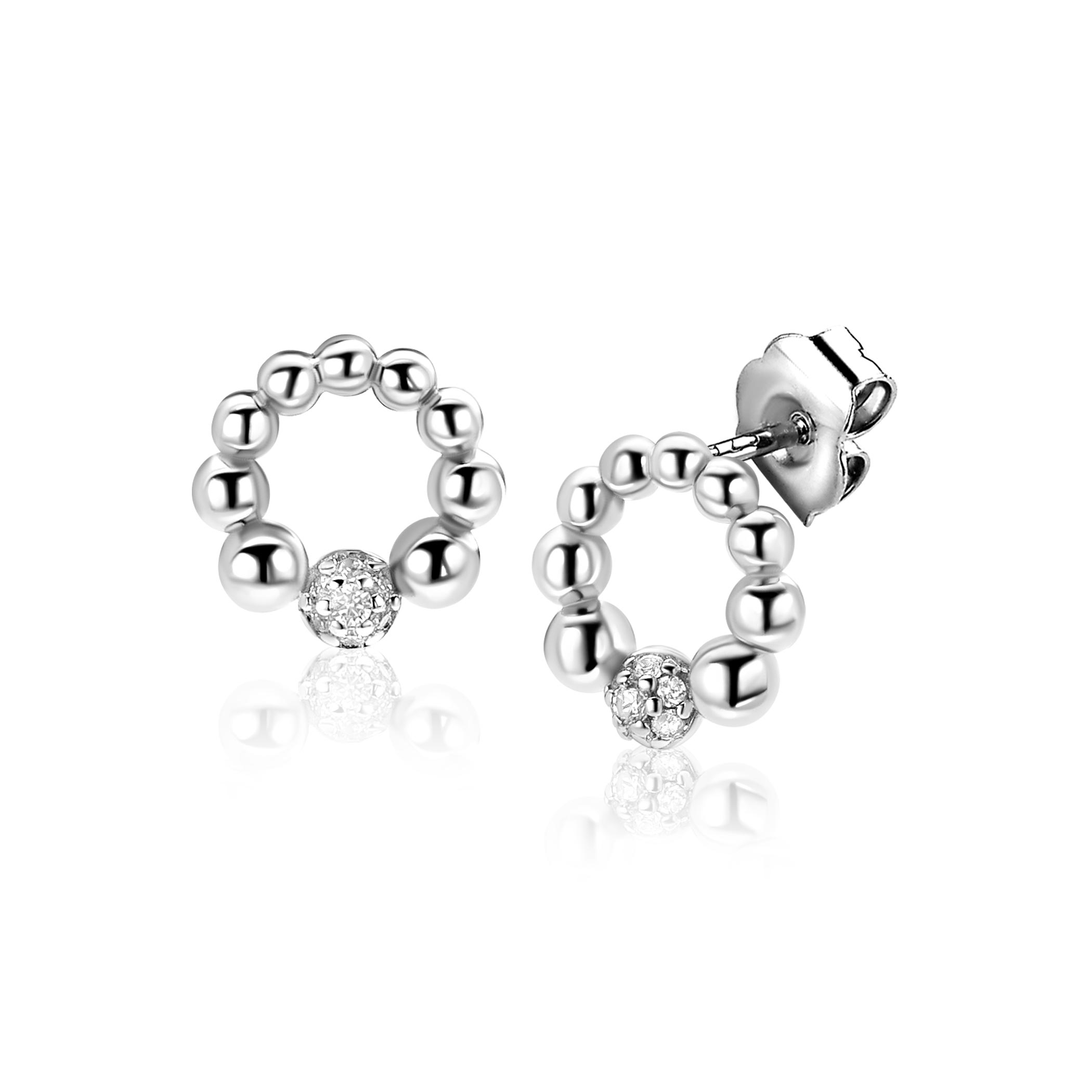 ZINZI zlv. oorknopjes rond open bolletjes en zirc.