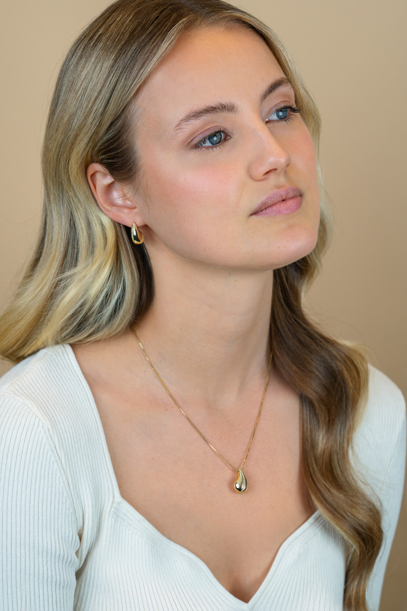 ZINZI zlv.collier gg.verg.druppel hanger met zirconia's