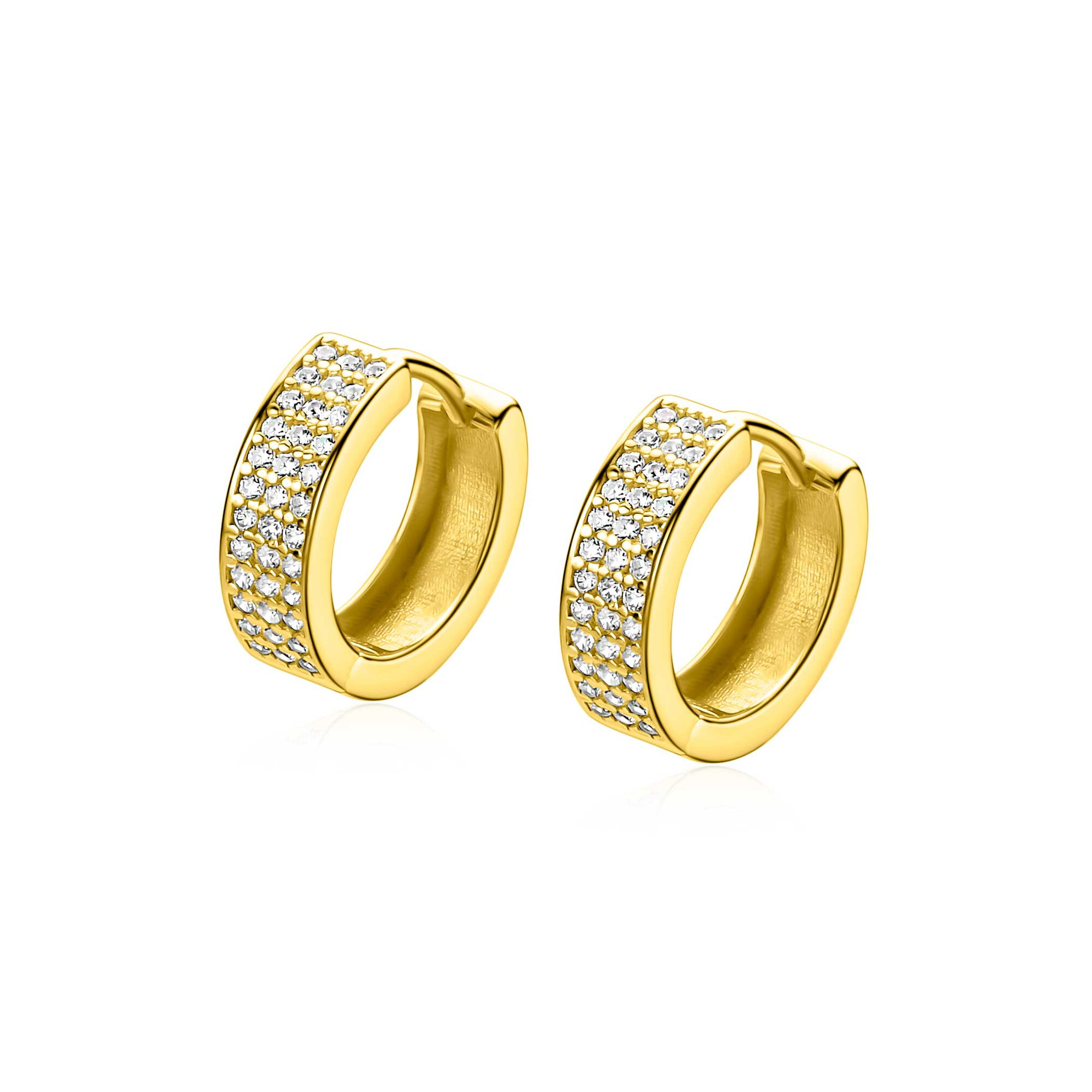 ZINZI zlv. oorringen gg.verg.3 rijen zirconia's 13x4.5