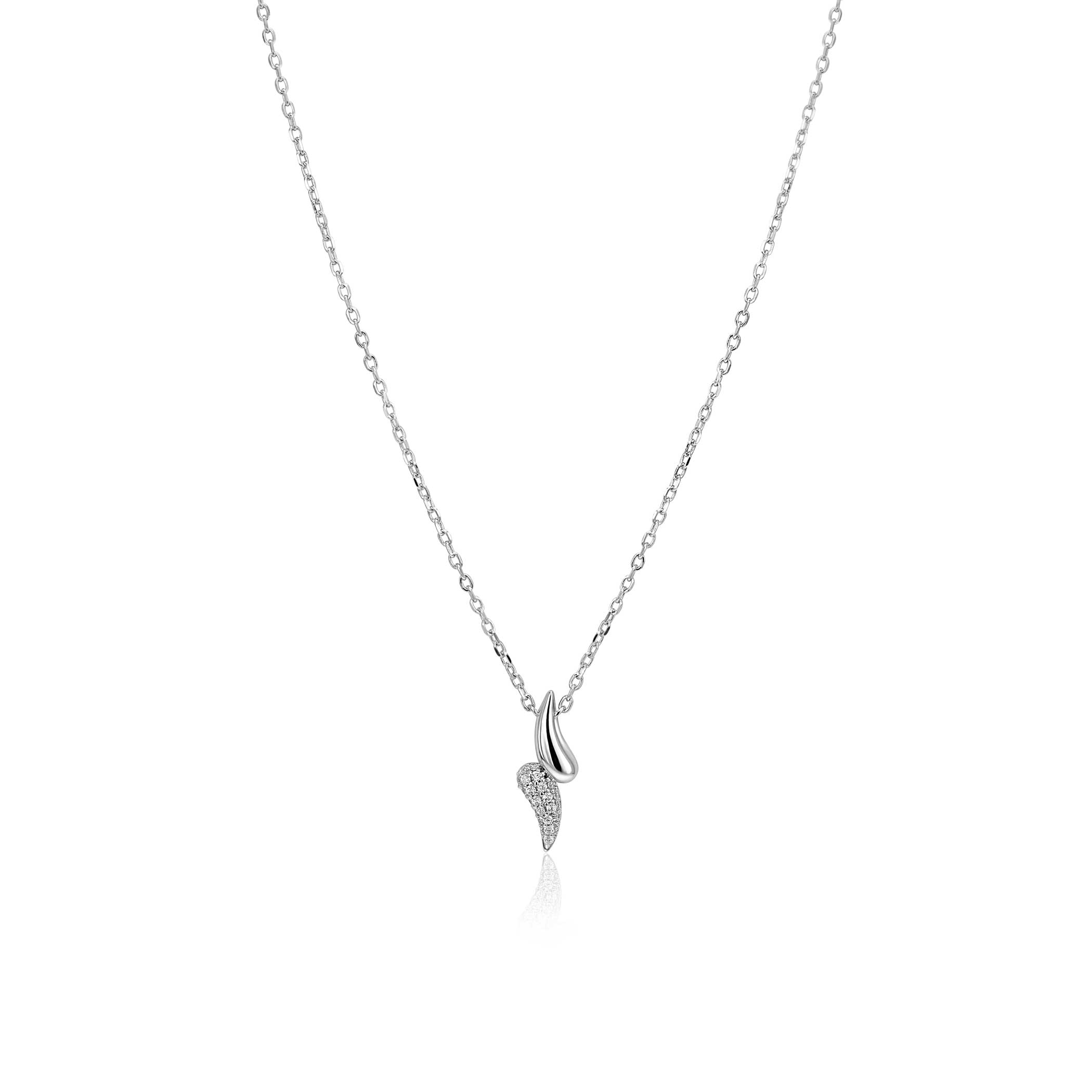 ZINZI silver link necklace with two teardrop-shaped pendants set with white cubic zirconias 40-45cm ZIC2681