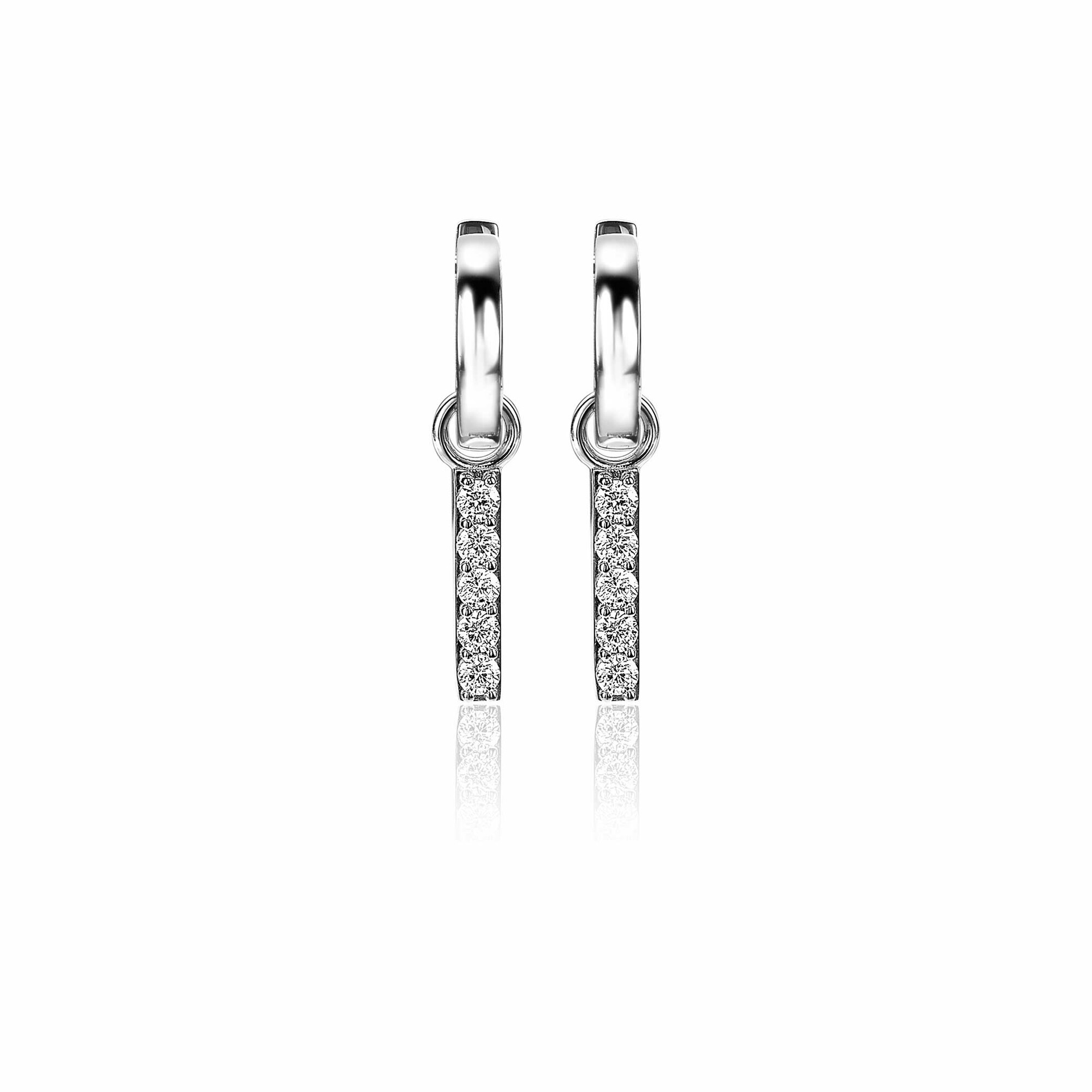 21,5mm ZINZI Sterling Silver Earrings Pendants Bar White Zirconias ZICH2142 (excl. hoop earrings)