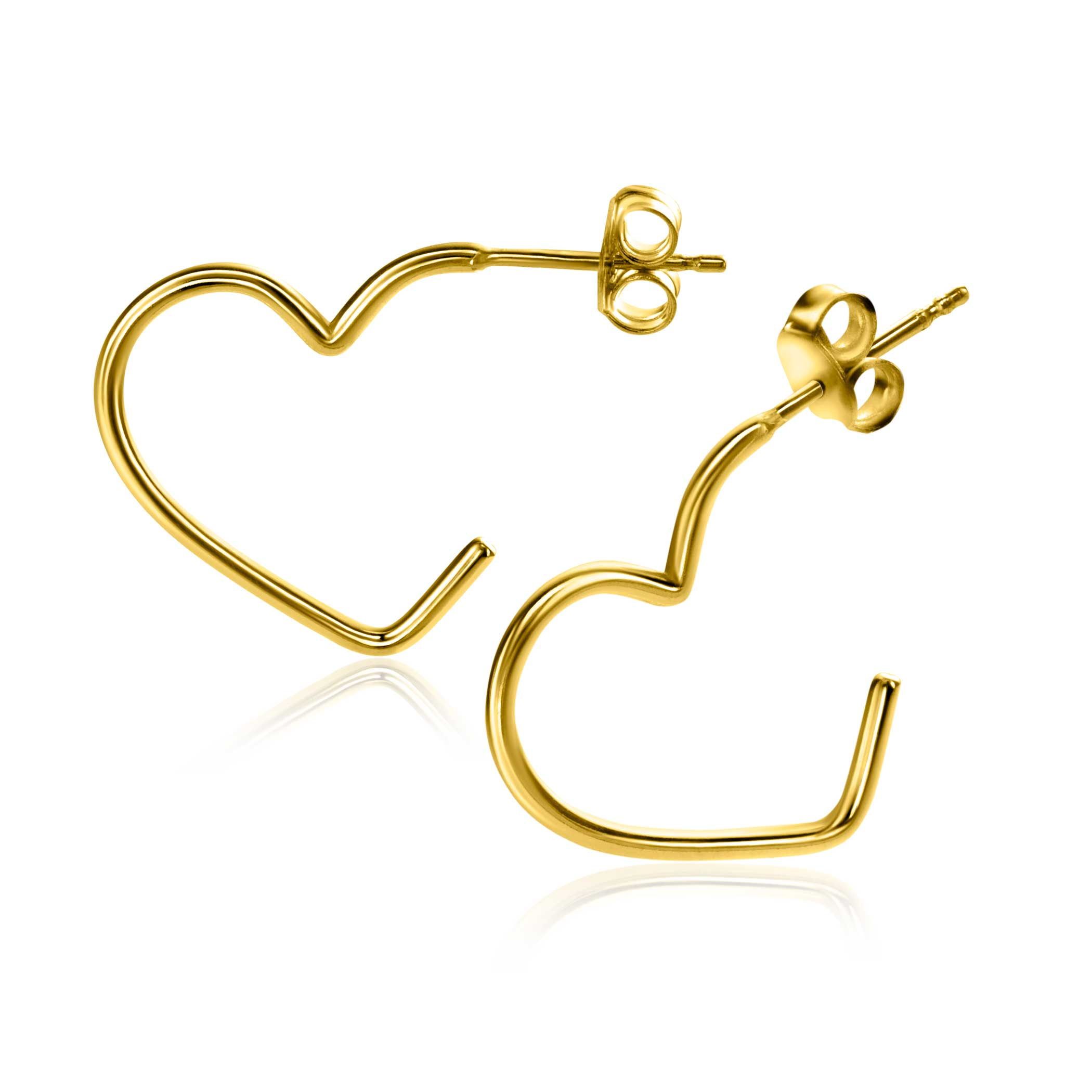 18mm ZINZI gold plated silver half hoop earrings in heart shape, 1.4mm tube thickness with butterfly clasp ZIO2584G
