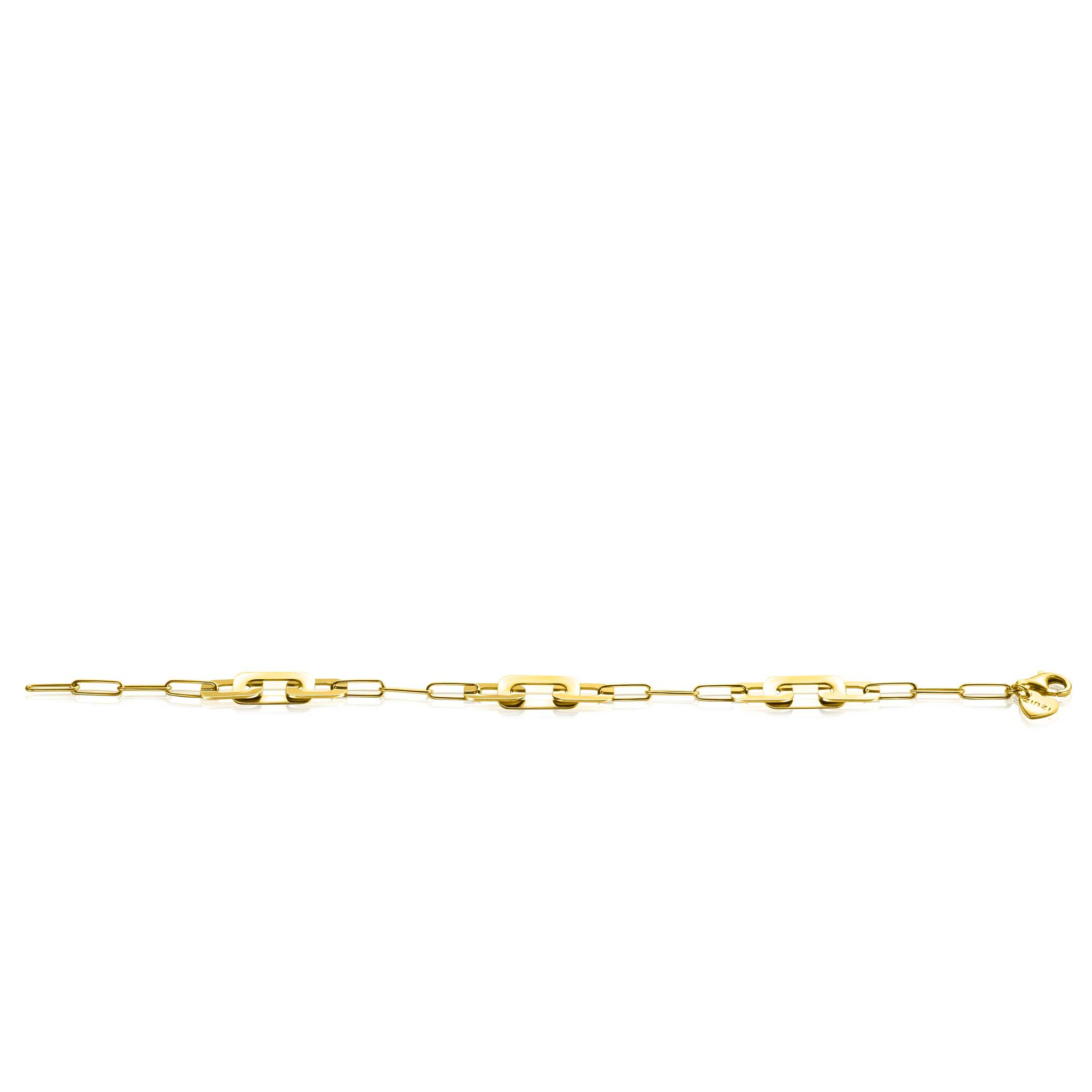 ZINZI Gold Plated Sterling Silver Trendy Chain Bracelet with Rectangular Chains in Multiple Widths 17-20cm ZIA-BF72G