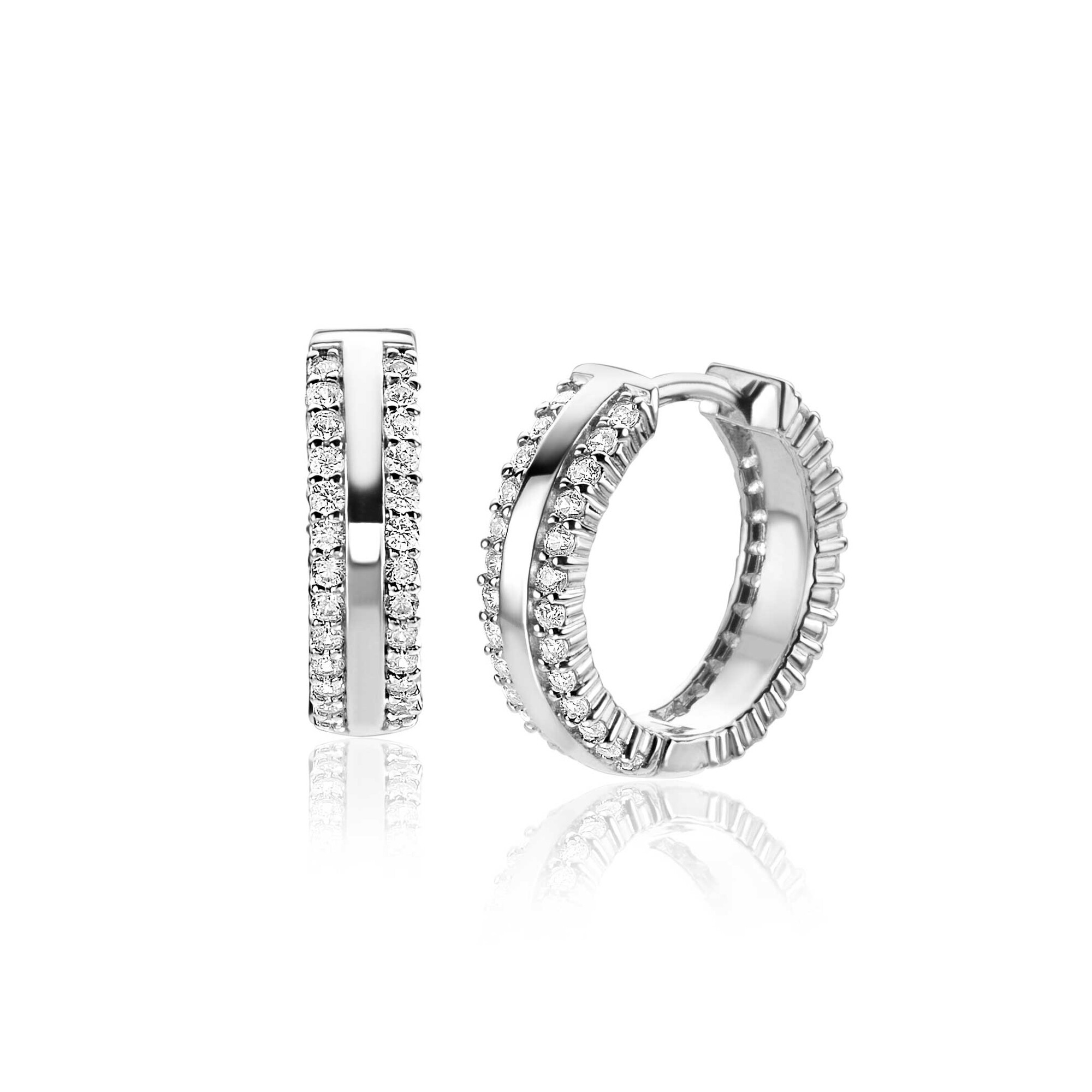 16mm ZINZI Sterling Silver Hoop Earrings White Zirconias ZIO2445