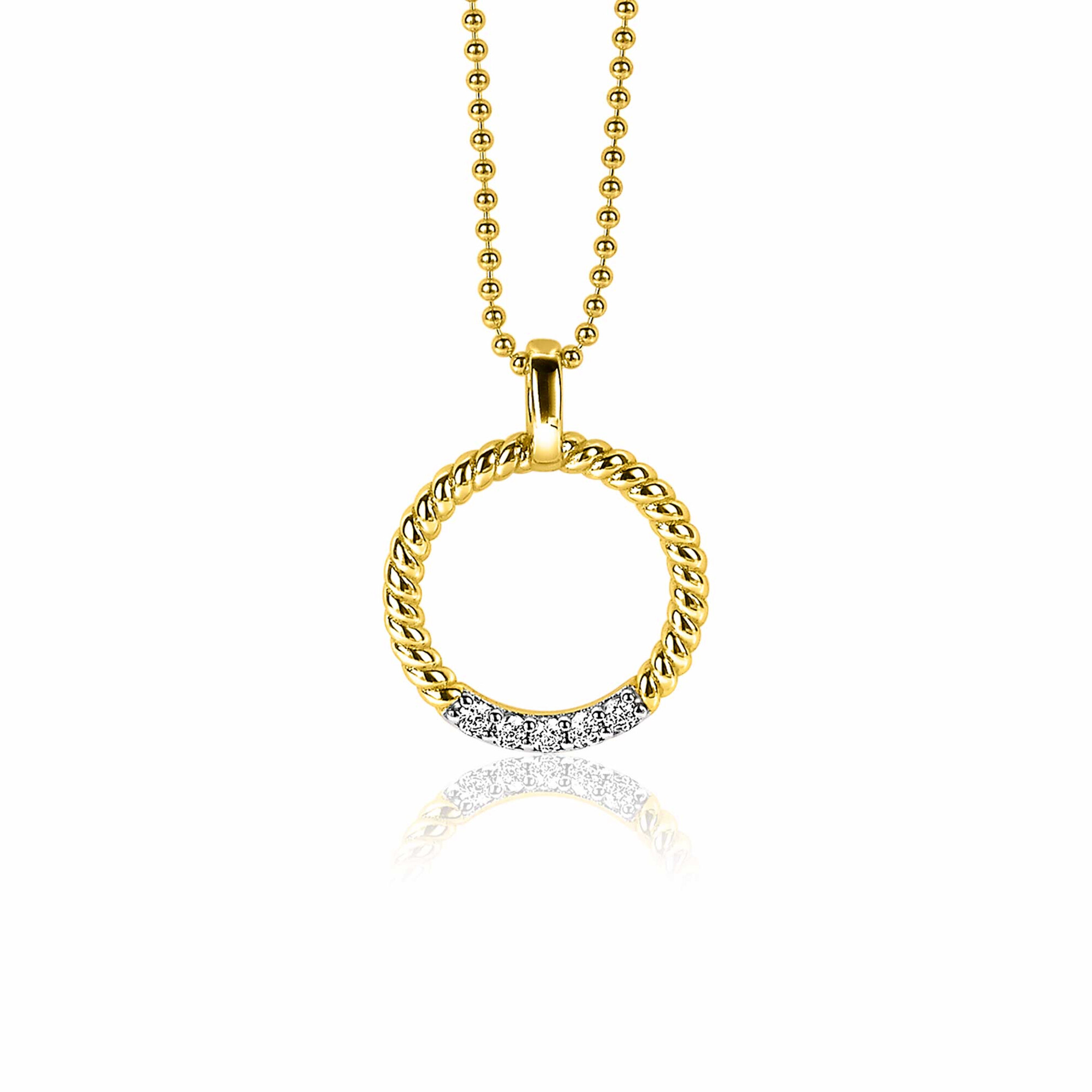 22mm ZINZI Gold Plated Sterling Silver Round Pendant Twist Design White Zirconia ZIH2128Y (excl. necklace)