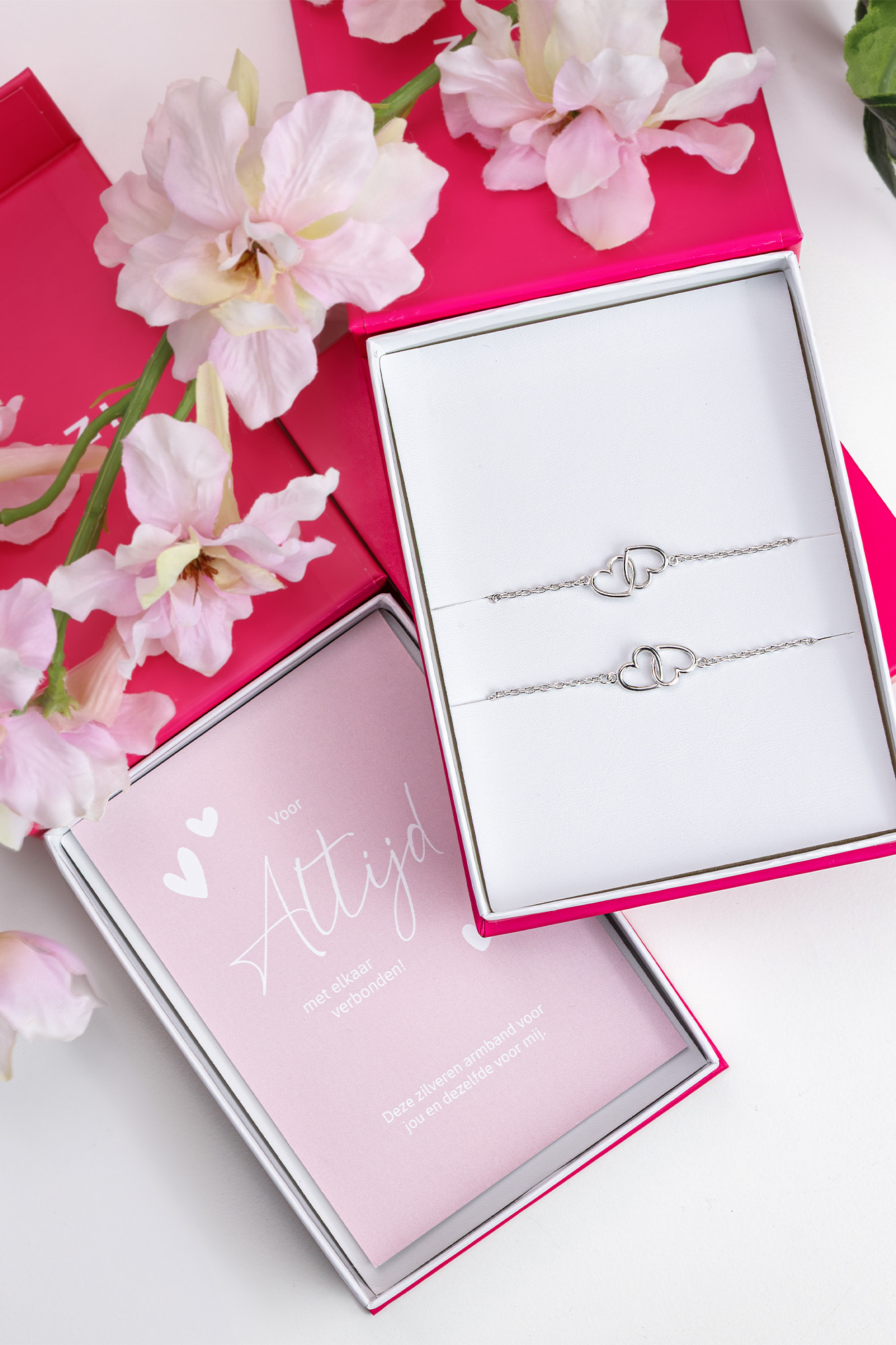 ZINZI set of 2 Sterling Silver Bracelets with 2 Connected Hearts 16,5-19,5cm ZIA2513-SET