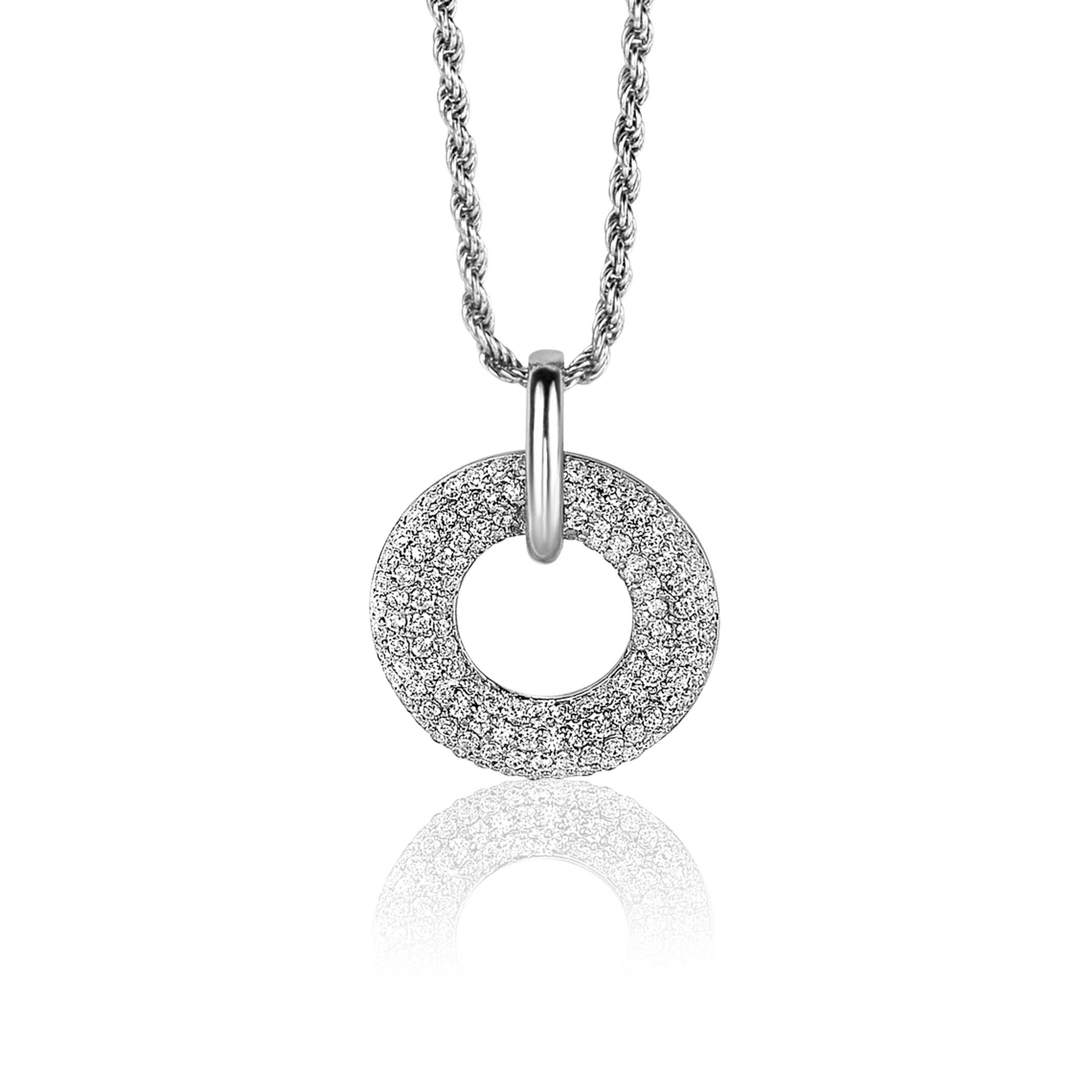 20mm ZINZI Sterling Silver Pendant Open Circle White Zirconias ZIH2446 (excl. necklace)