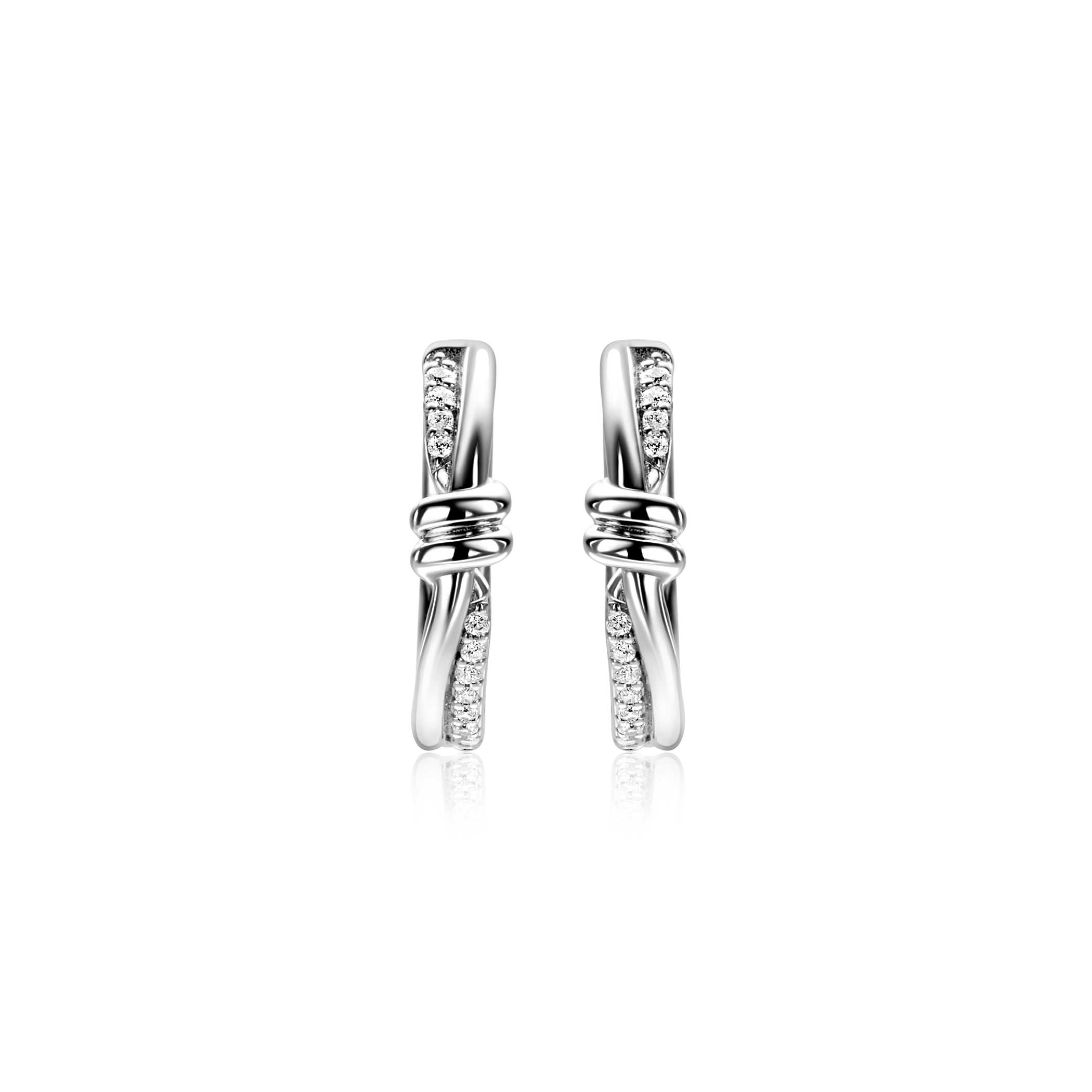 19mm ZINZI silver hoop earrings with playful twist and knot. Luxury clasp ZIO2680
