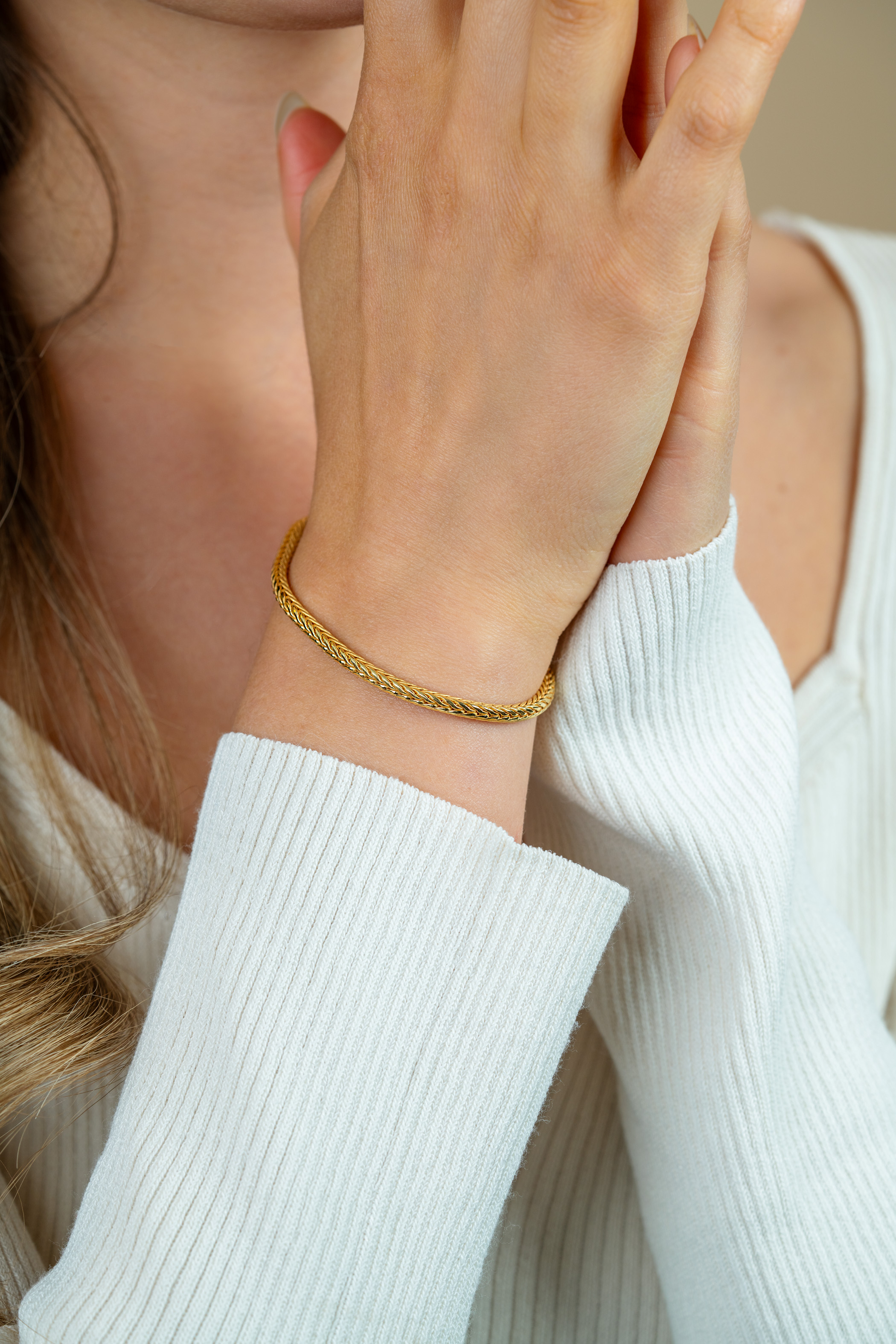 ZINZI Gold Plated Sterling Silver Chain Bracelet Foxtail width 3mm 19cm ZIA1287G