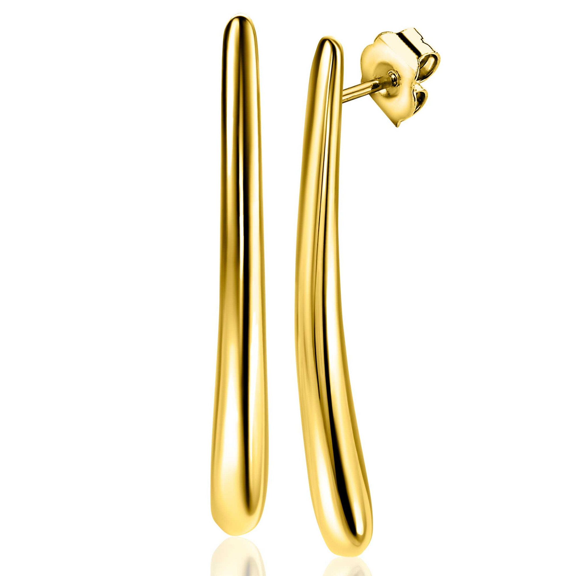 49mm ZINZI gold plated silver stud earrings in elongated teardrop shape ZIO2674G