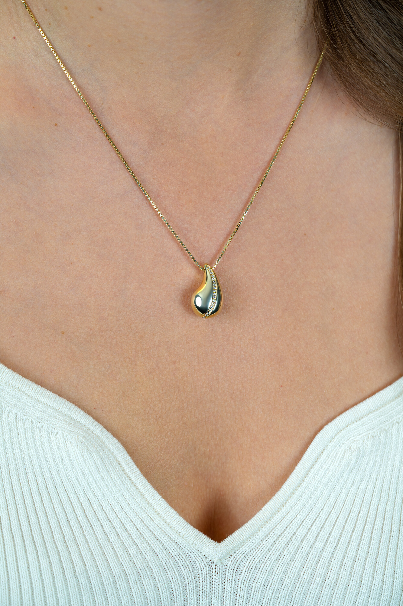 ZINZI zlv.collier gg.verg.druppel hanger met zirconia's