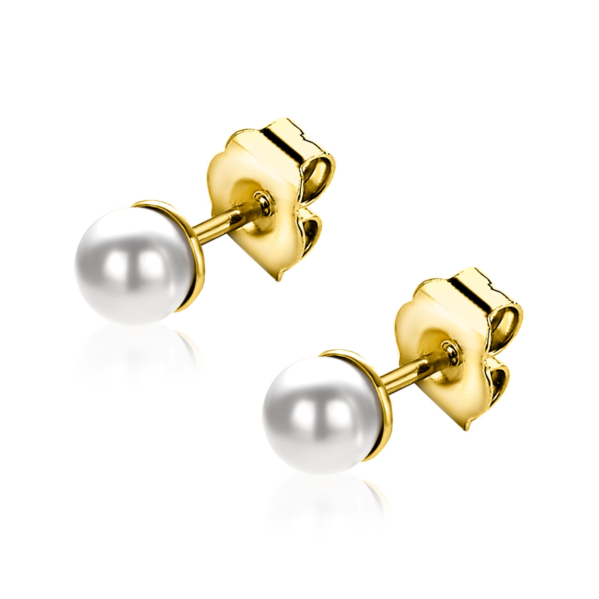 6mm ZINZI Gold plated Sterling Silver Stud Earrings with White Pearl ZIO1317Y