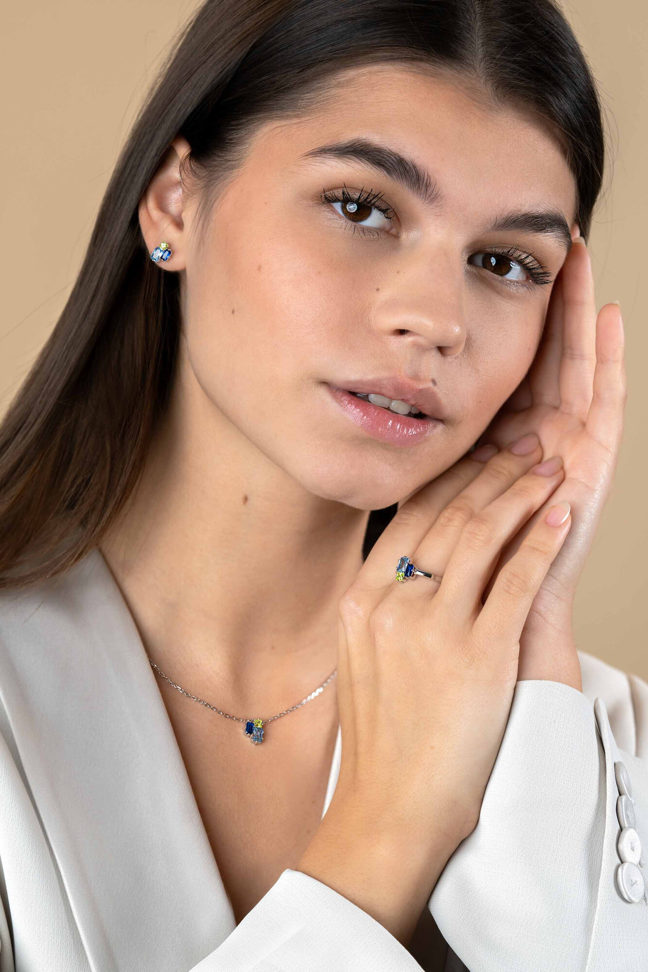 10mm ZINZI Sterling Silver Stud Earrings Rectangular Shapes Light Green and Blue Color Stones ZIO2496