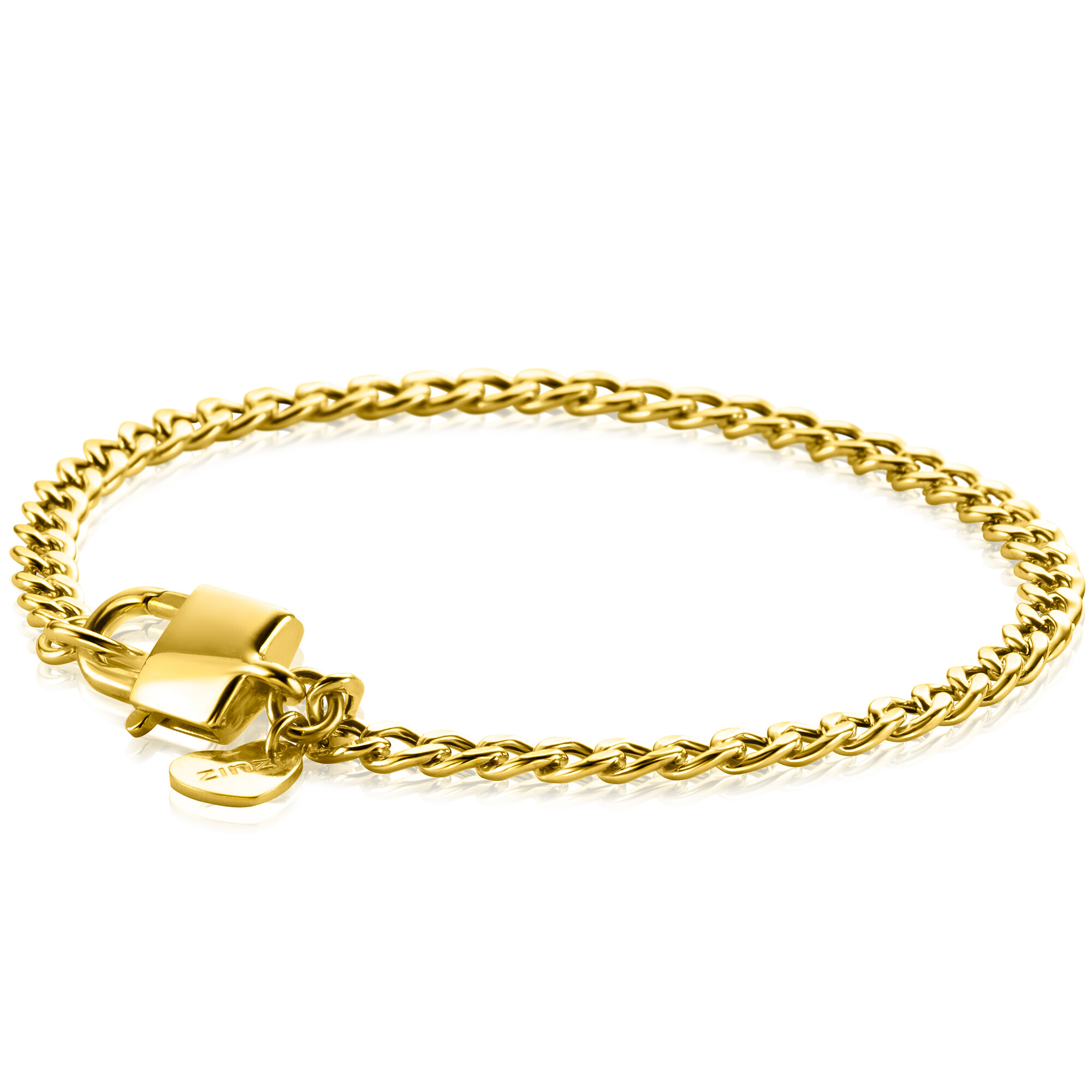 ZINZI Gold Plated Sterling Silver Curb Chain Bracelet width 3,8 mm with Trendy Shiny Lock as Clasp 18,5 cm ZIA2411G