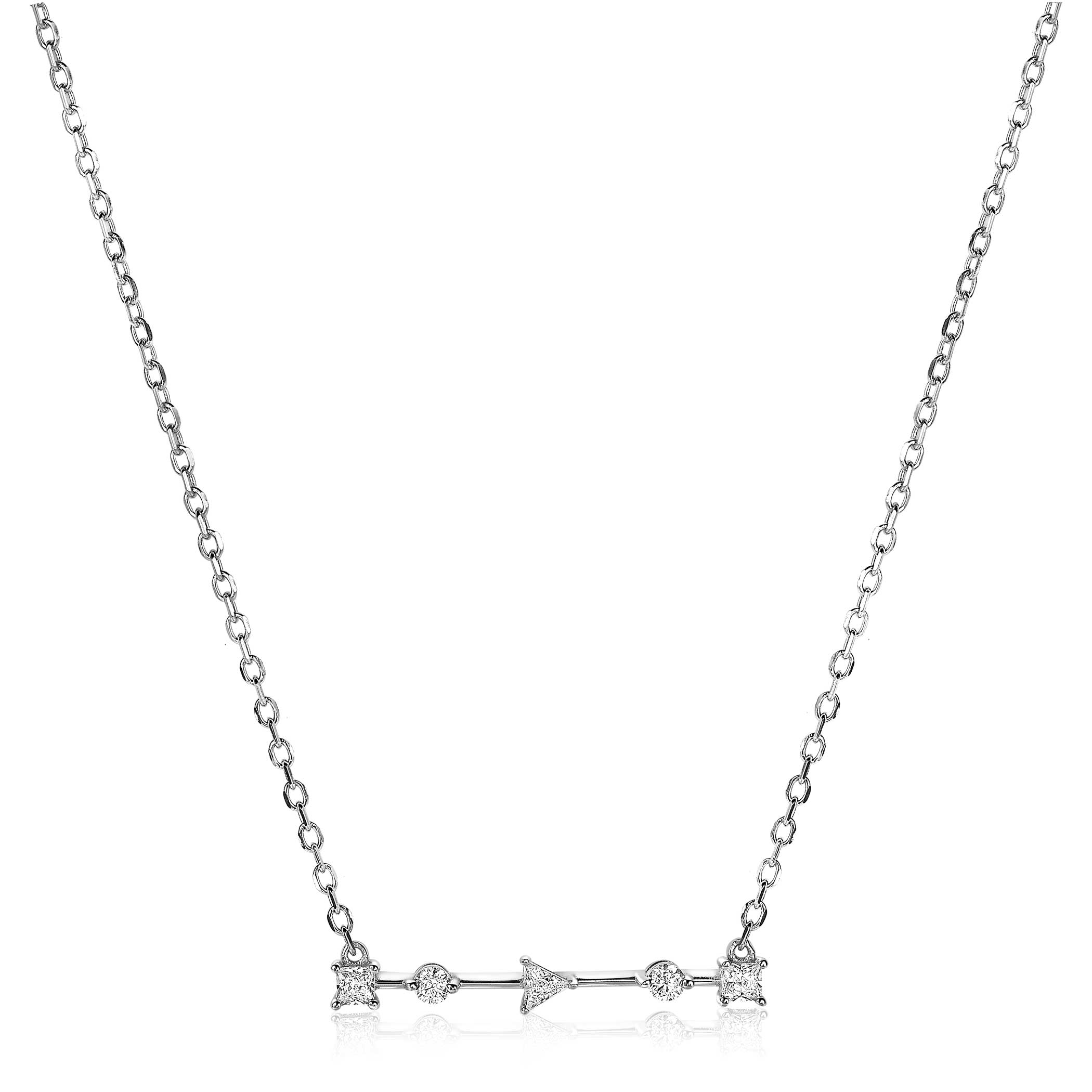 ZINZI Sterling Silver Necklace Bar with White Zirconias in Different Shapes 45cm ZIC2043