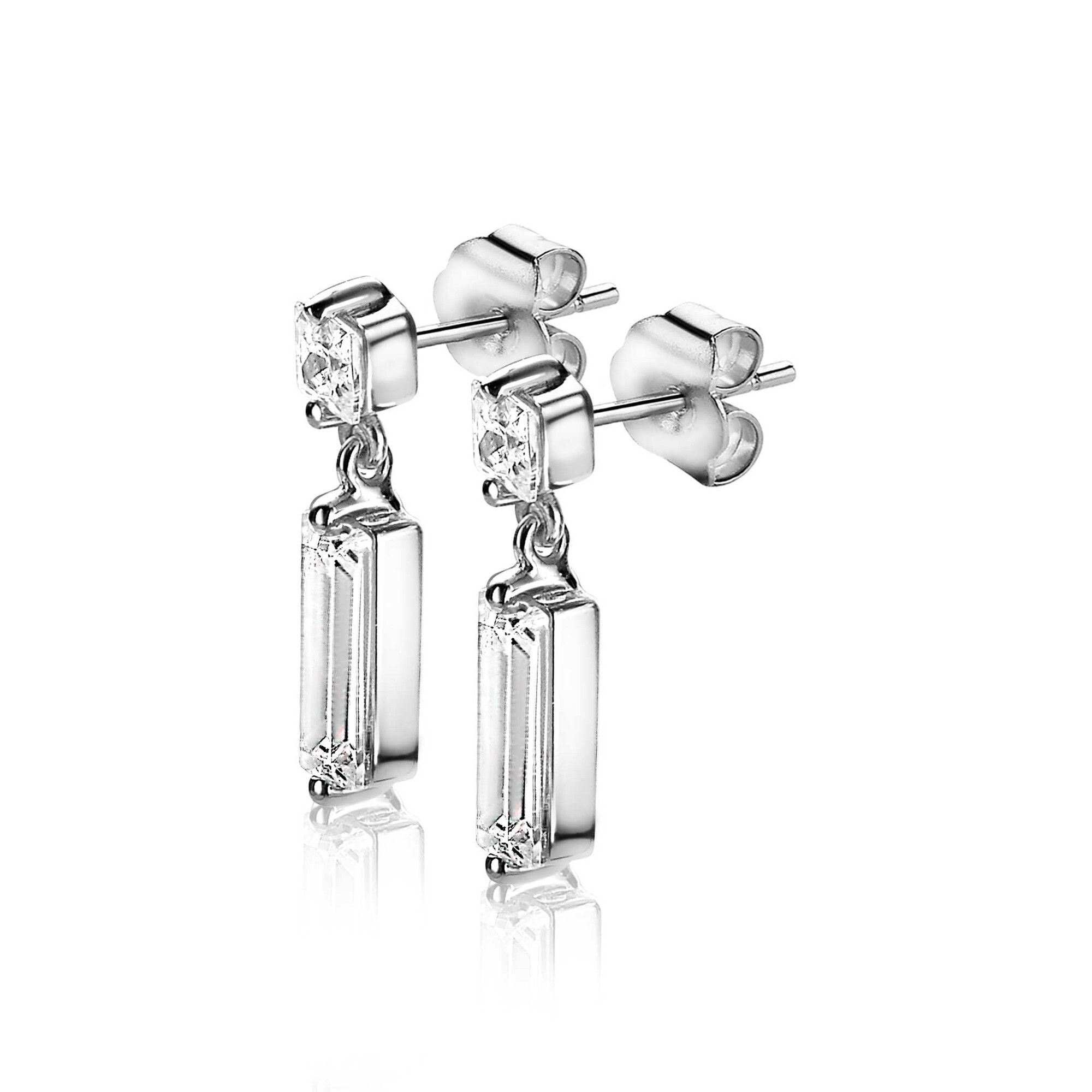15mm ZINZI Sterling Silver Earrings Baguette White Zirconias ZIO2056