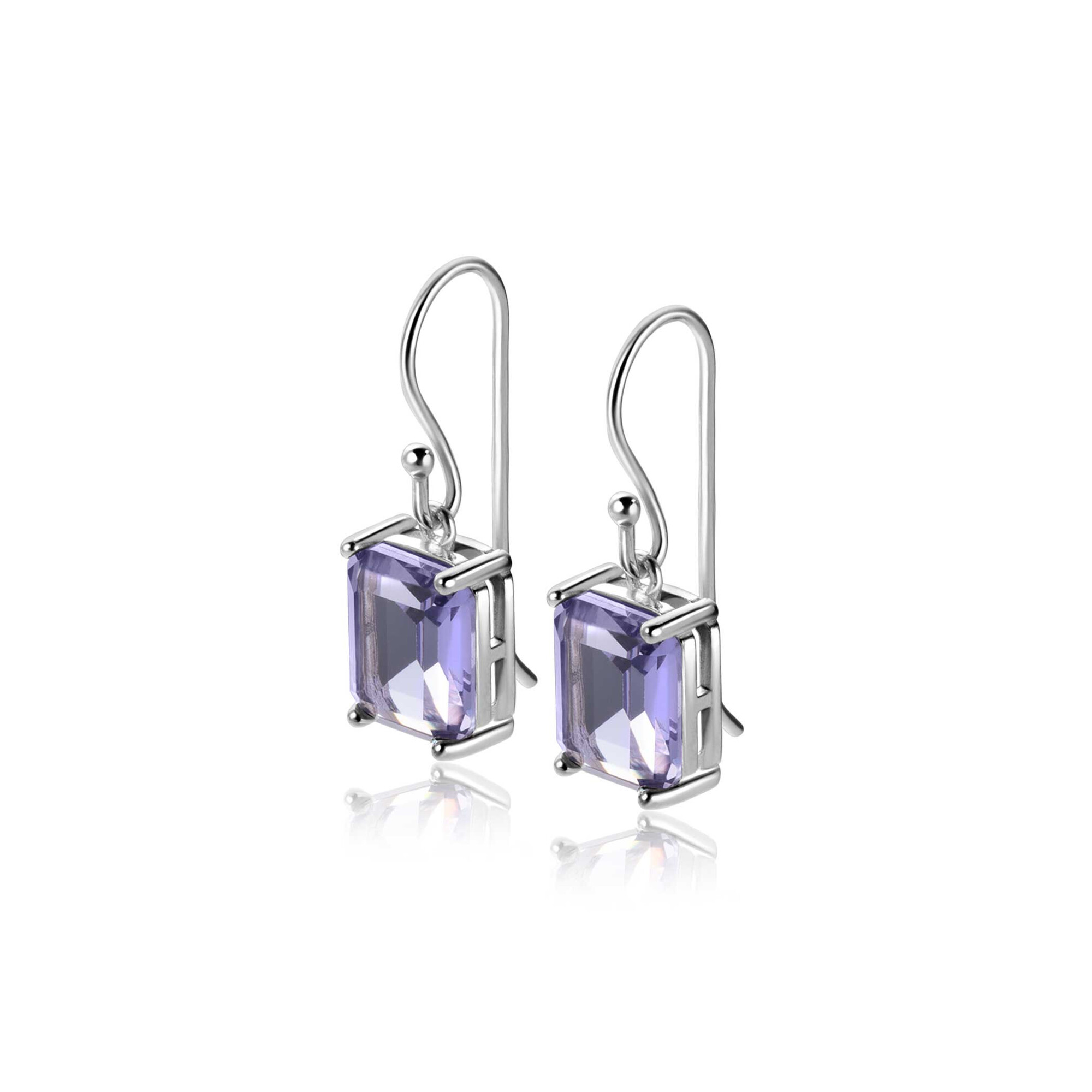 25mm ZINZI silver drop earrings with light purple gemstone in a four-prong setting, ZIO-BF97