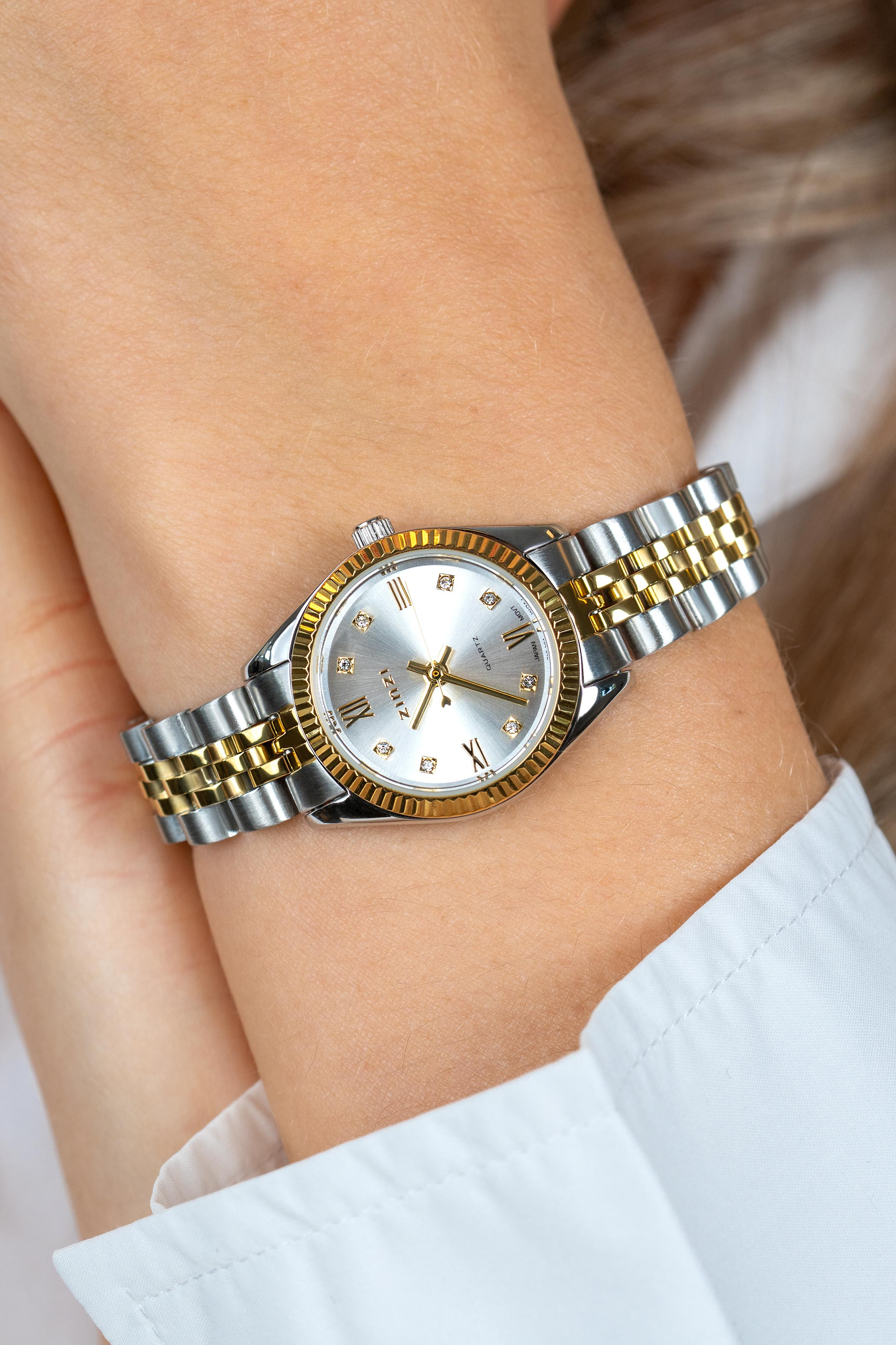 ZINZI Mini Iconic Watch 24mm Silver Colored Dial, Case and bicolor Chain Strap ZIW2733