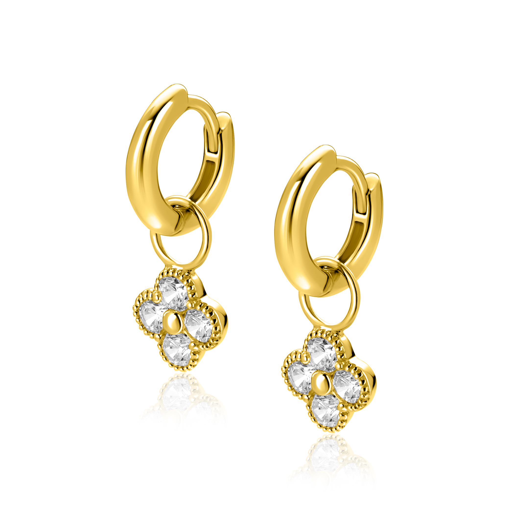 ZINZI zlv. oorbedels gg.verg.klaver met zirconia's