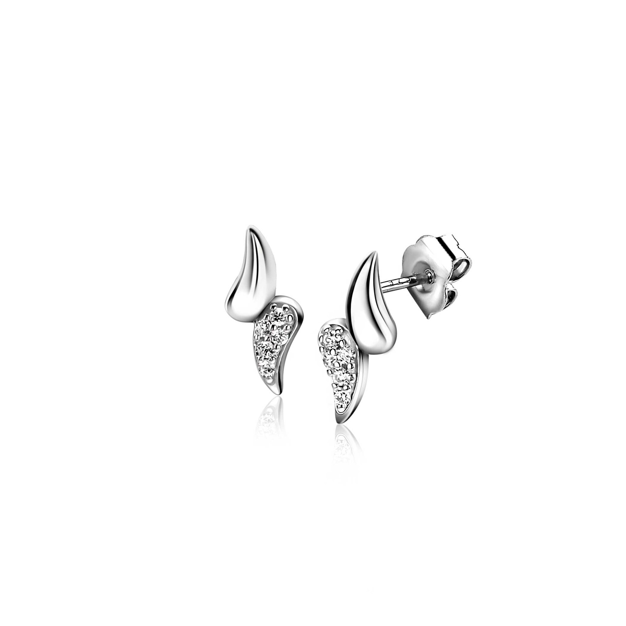 12mm ZINZI silver stud earrings with two teardrop shapes, set with white cubic zirconias ZIO2681