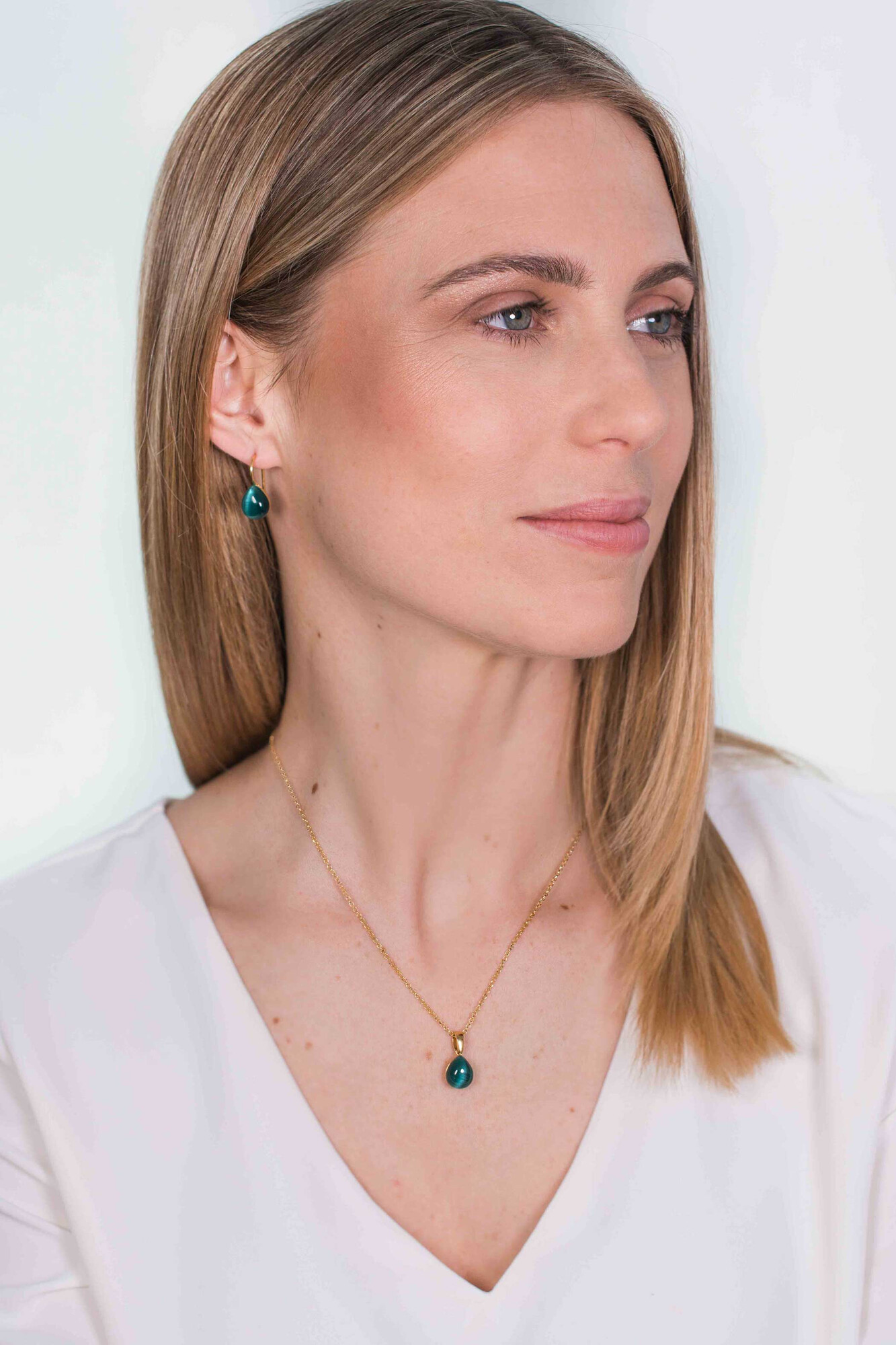 20mm ZINZI Gold Plated Sterling Silver Pendant Green Drop ZIH1934GG