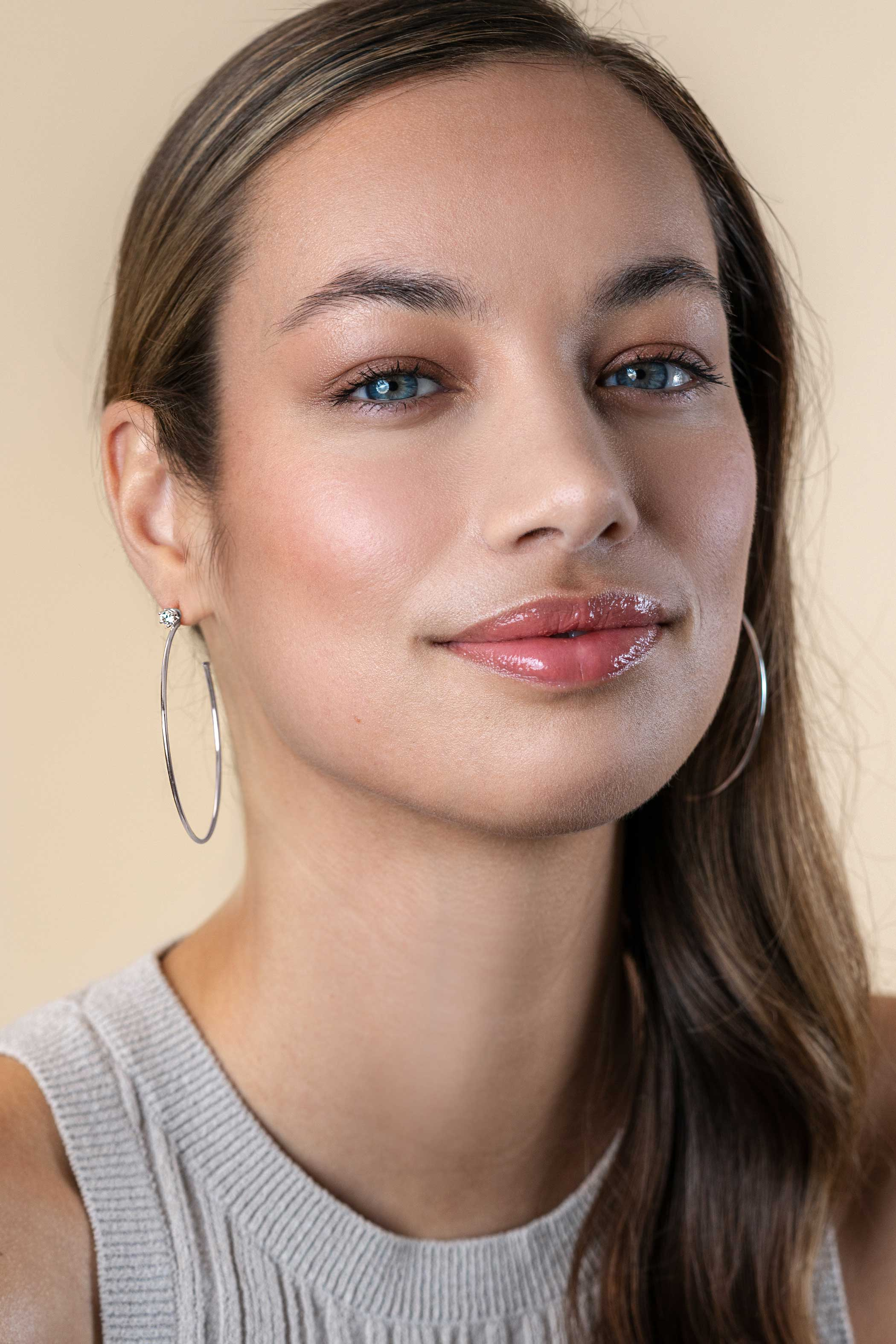 55mm ZINZI silver stud earrings with 5mm white zirconia and half hoop design, 55mm in size with 1.5mm tube thickness ZIO2574
