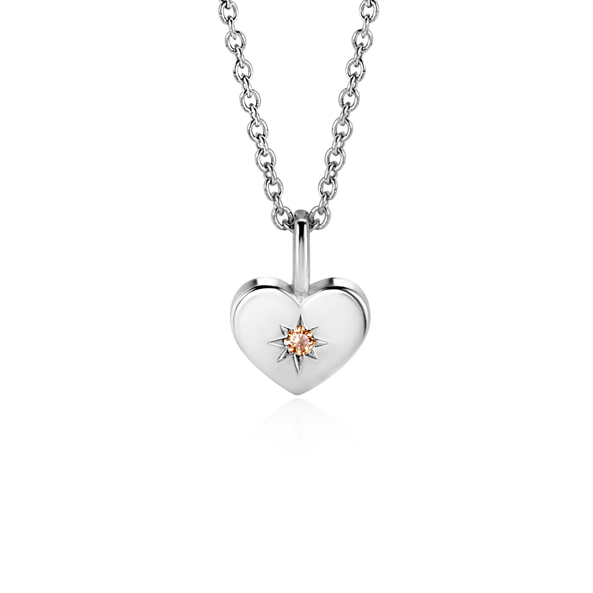 NOVEMBER Pendant 12mm Sterling Silver Heart Birthstone Champagne Citrine Zirconia (excl. necklace)
