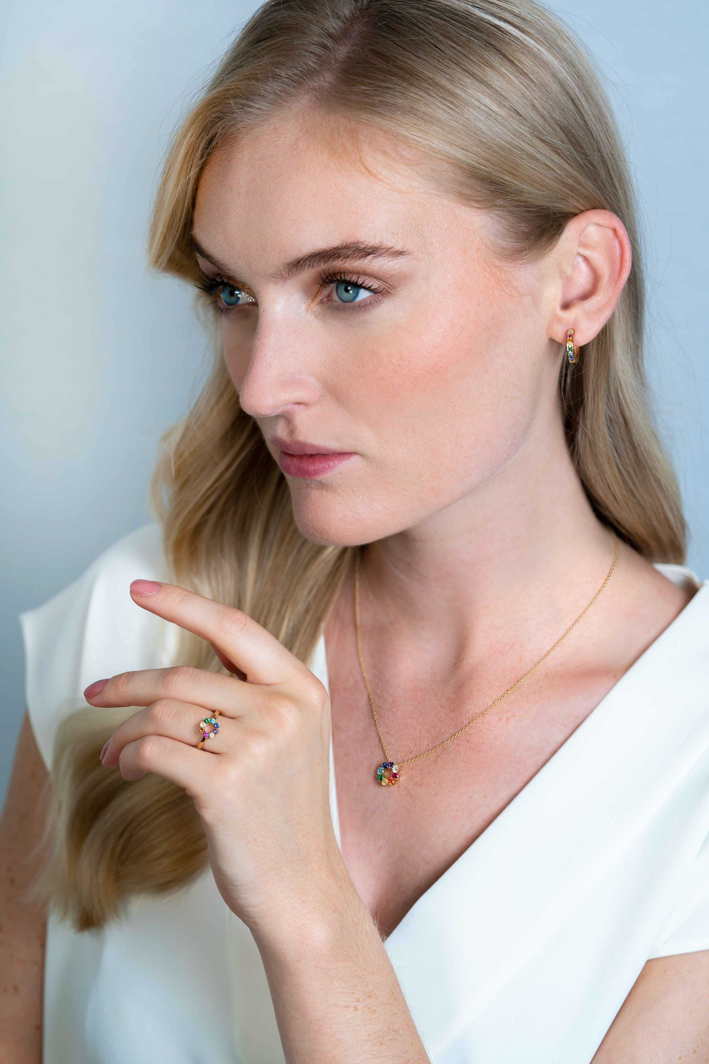 ZINZI Gold Plated Sterling Silver Necklace Round Pendant Rainbow (12mm) ZIC2172