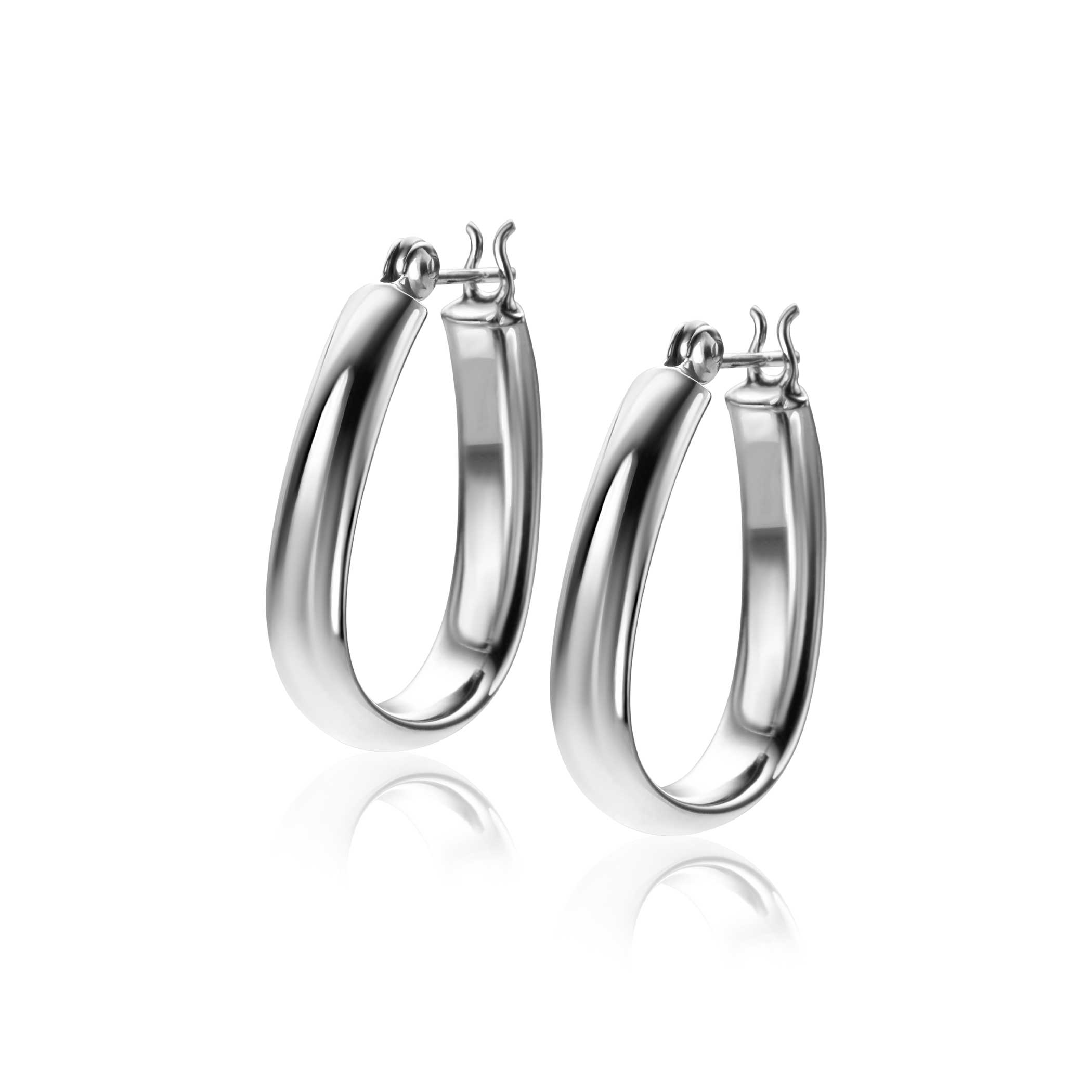 22mm ZINZI silver hoops in trendy bag shape with smooth tube 4mm wide and convenient top closure ZIO2606